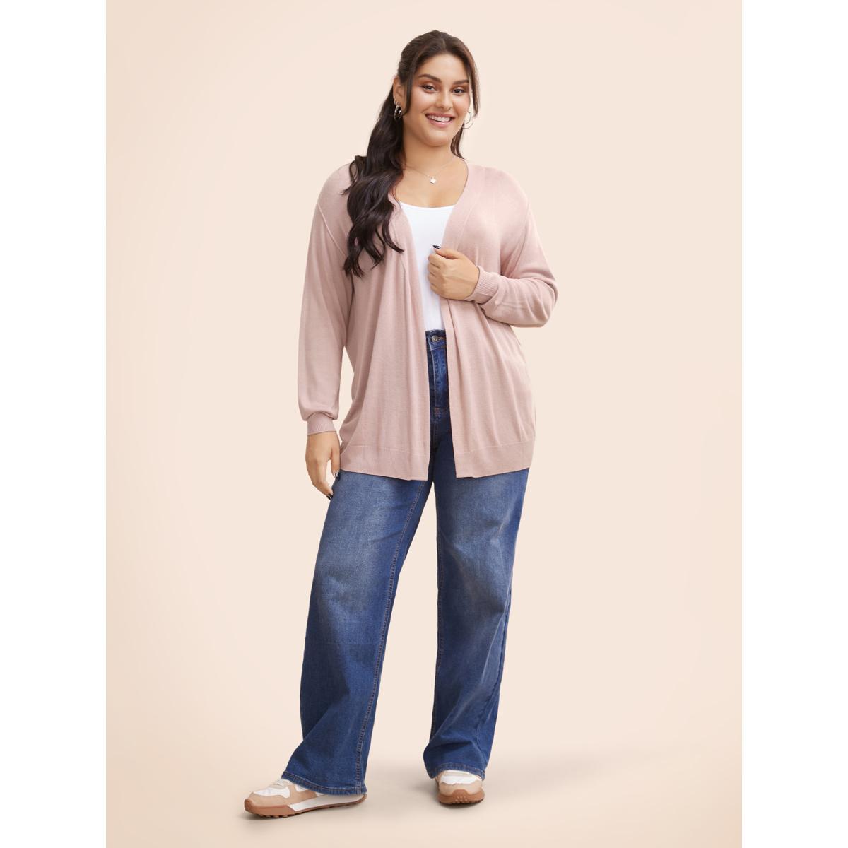 Plus Size Supersoft Essentials Solid Open Front Loose Cardigan DustyPink Women Casual Loose Long Sleeve Everyday Cardigans BloomChic 26/4X Product Image