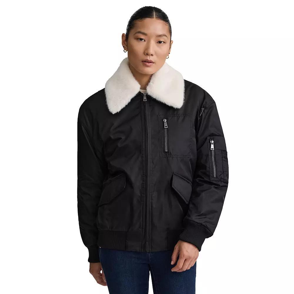 Women's NVLT Faux Fur Collar Padded Bomber Jacket, Size: Medium, Black Product Image