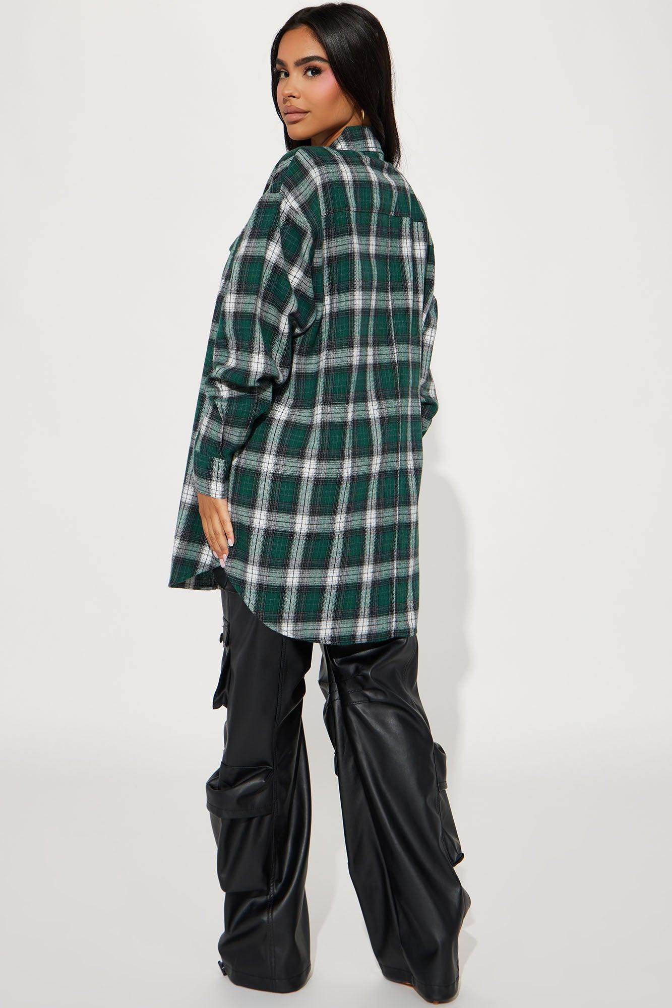 Pretty In Plaid Oversized Flannel Top - Green/combo Product Image
