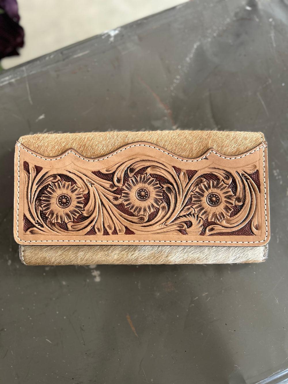 American Darling Hair on Hide Tooled Leather Wallet Product Image