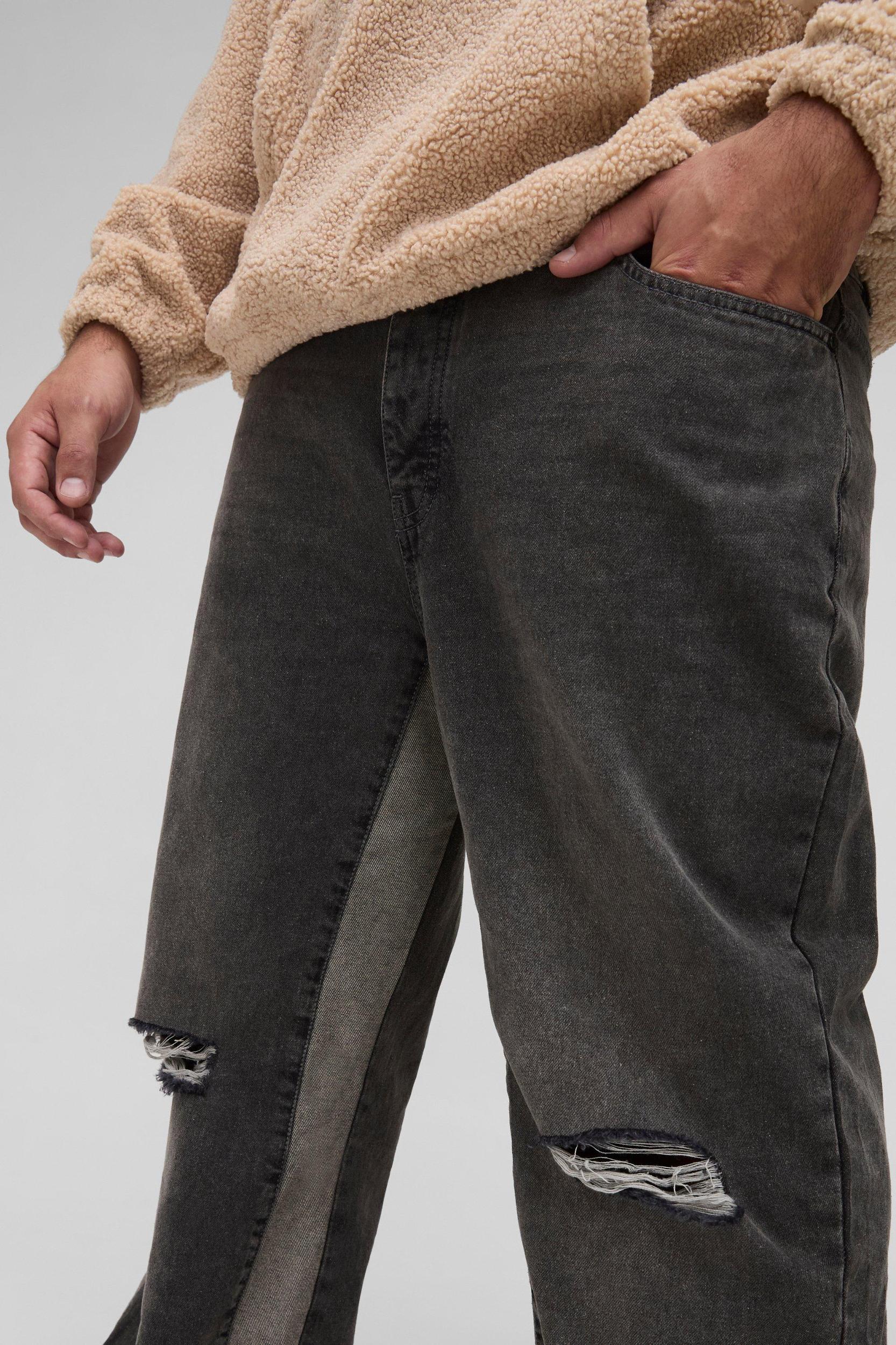 Plus Relaxed Rigid Flare Knee Rip Jeans | boohooMAN USA Product Image