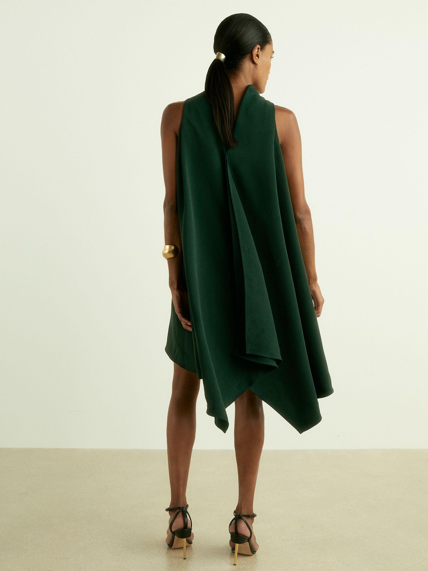 High-Neck Drape Back Mini Dress in Green Product Image