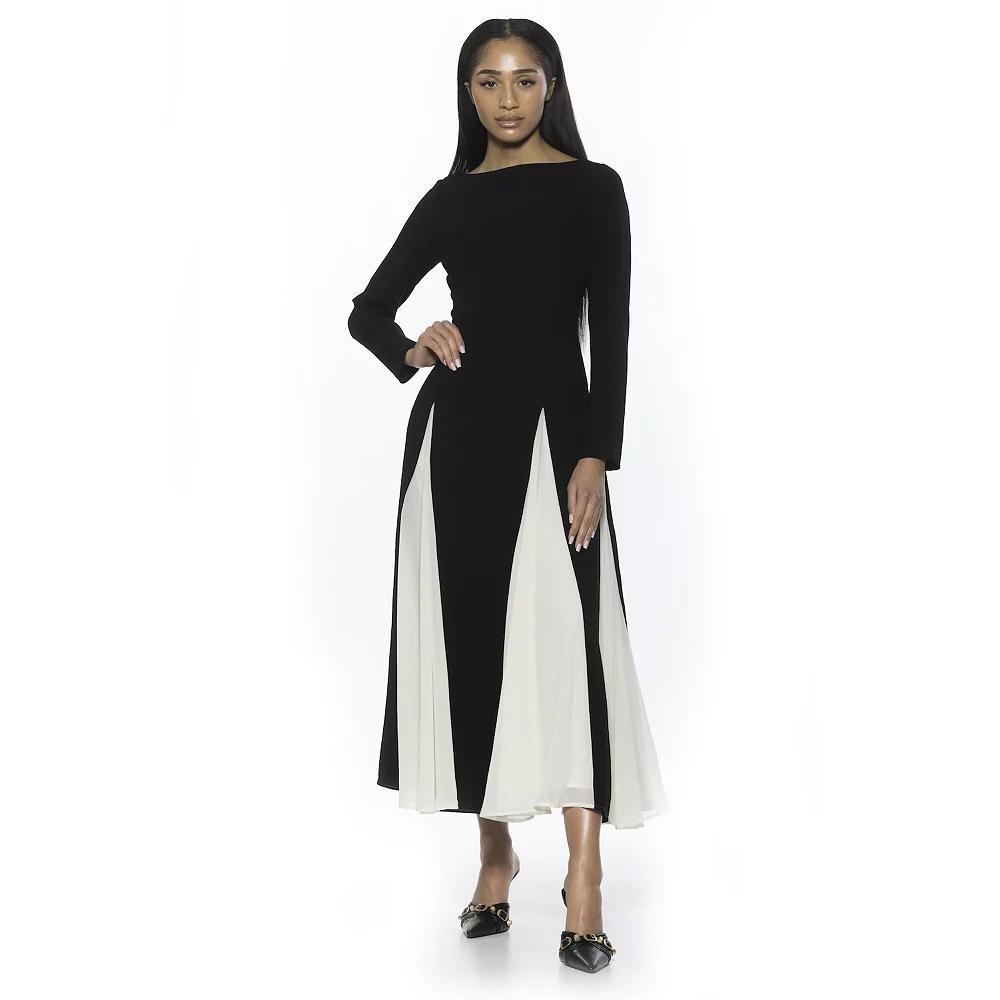 Women's ALEXIA ADMOR Elodie Crewneck Long Sleeve Midi Dress, Size: 4, Black White Product Image