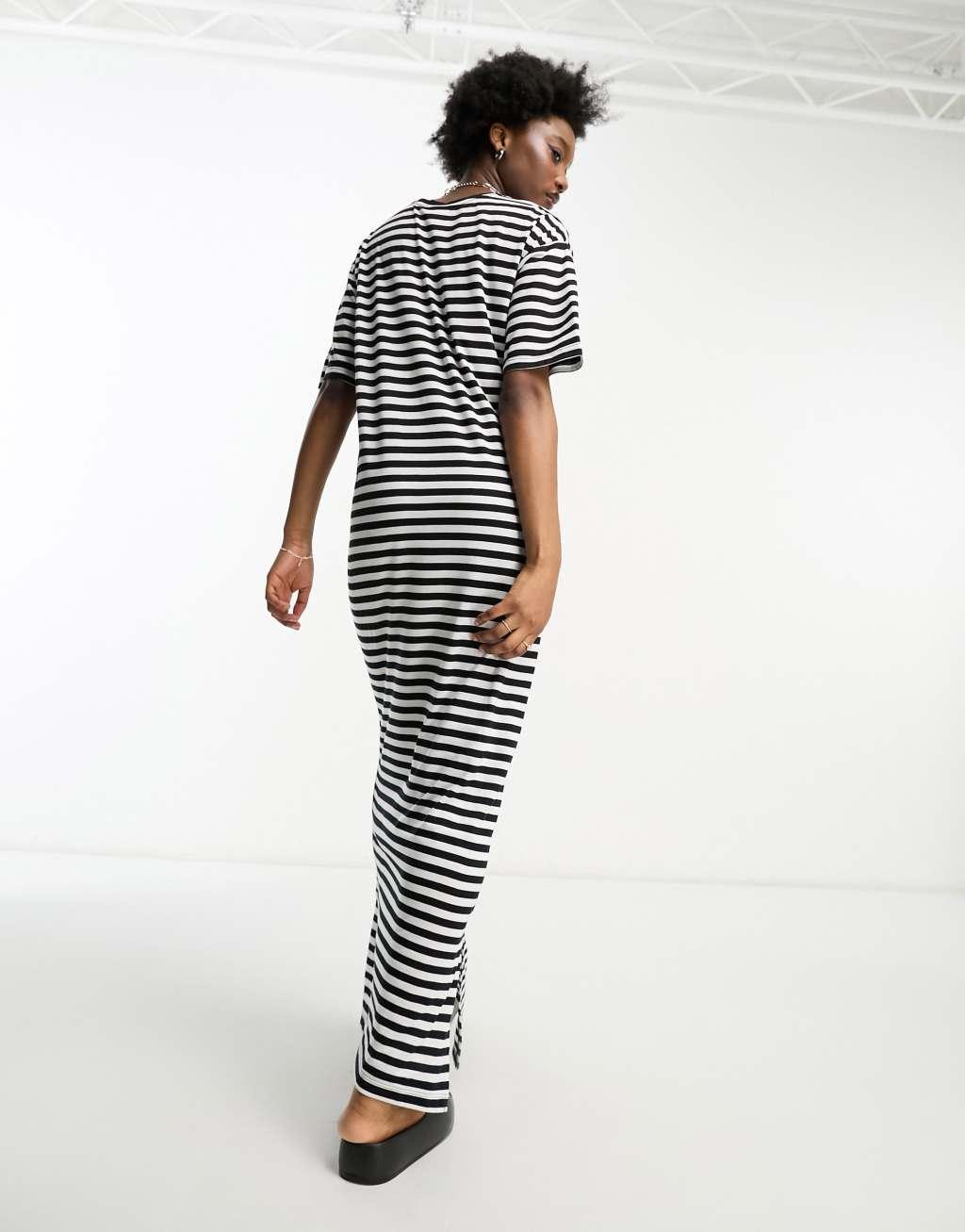 Noisy May maxi t-shirt dress in black & white stripe Product Image