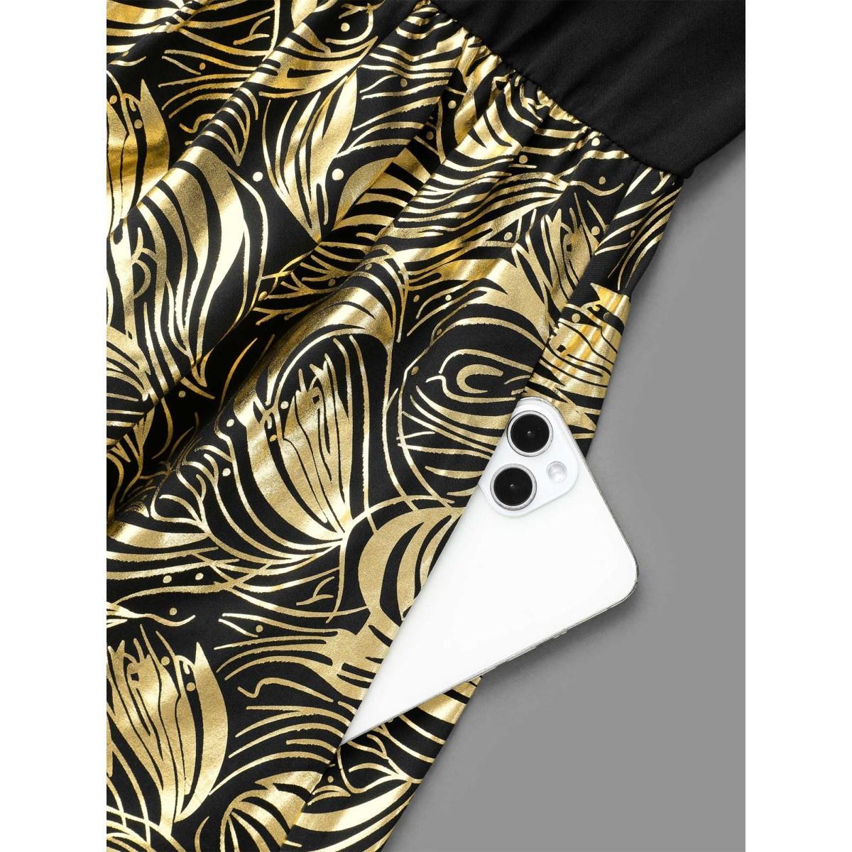 Plus Size V Neck Glitter Flounce Sleeve Dress Black Women Cocktail Texture V-neck Half Sleeve Curvy BloomChic 30/6X Product Image