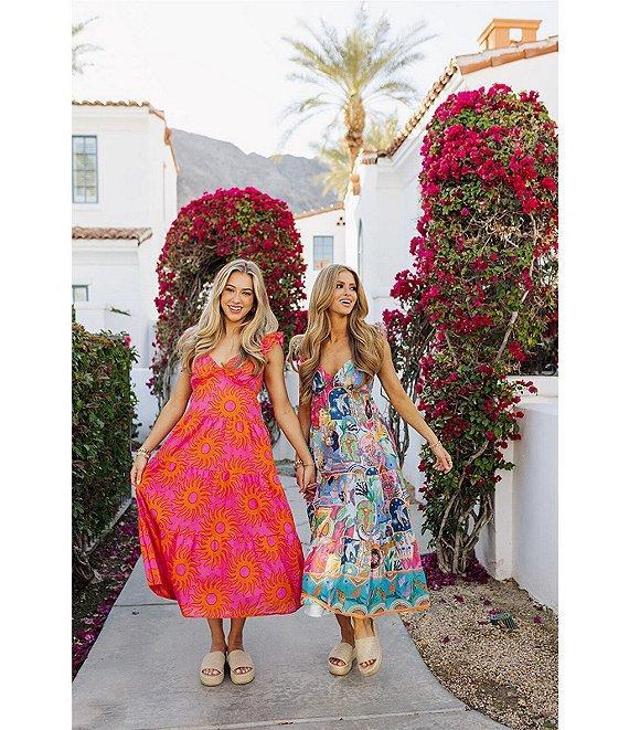 J.Marie Sloane Printed V-Neck Ruffle Sleeve A-Line Dress Product Image