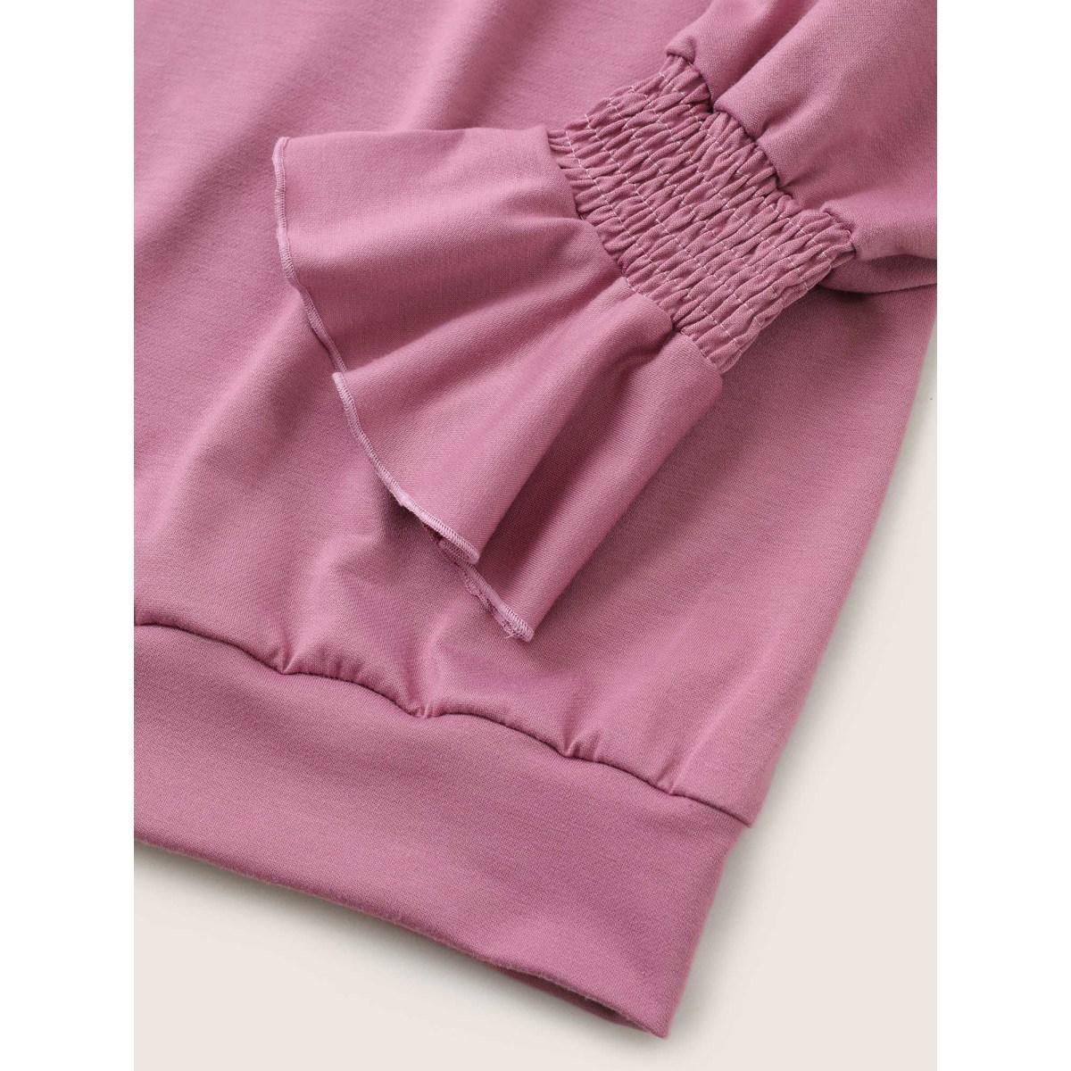 Plus Size Solid Shirred Flounces Hooded Sweatshirt Women DustyPink Casual Plain Hooded Everyday Sweatshirts BloomChic 22-24/3X Product Image