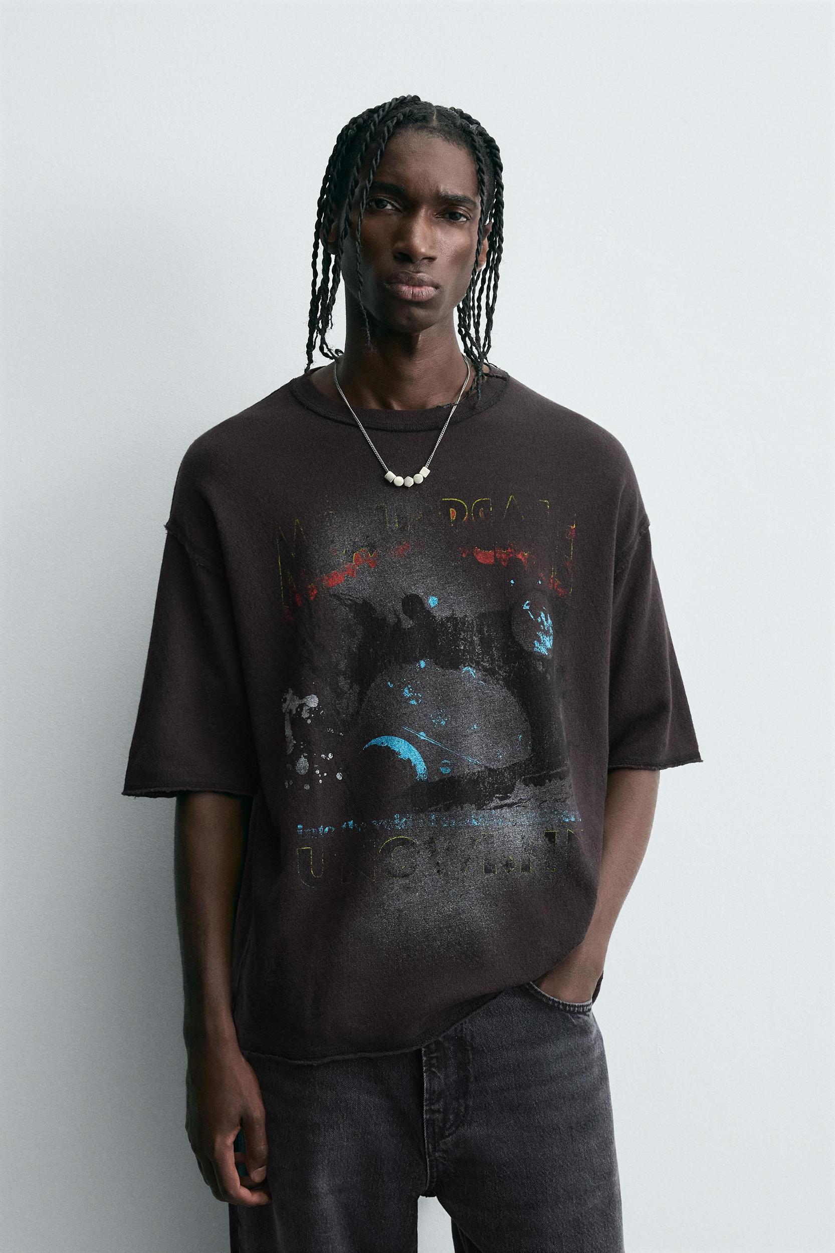WASHED PRINTED KNIT T-SHIRT Product Image