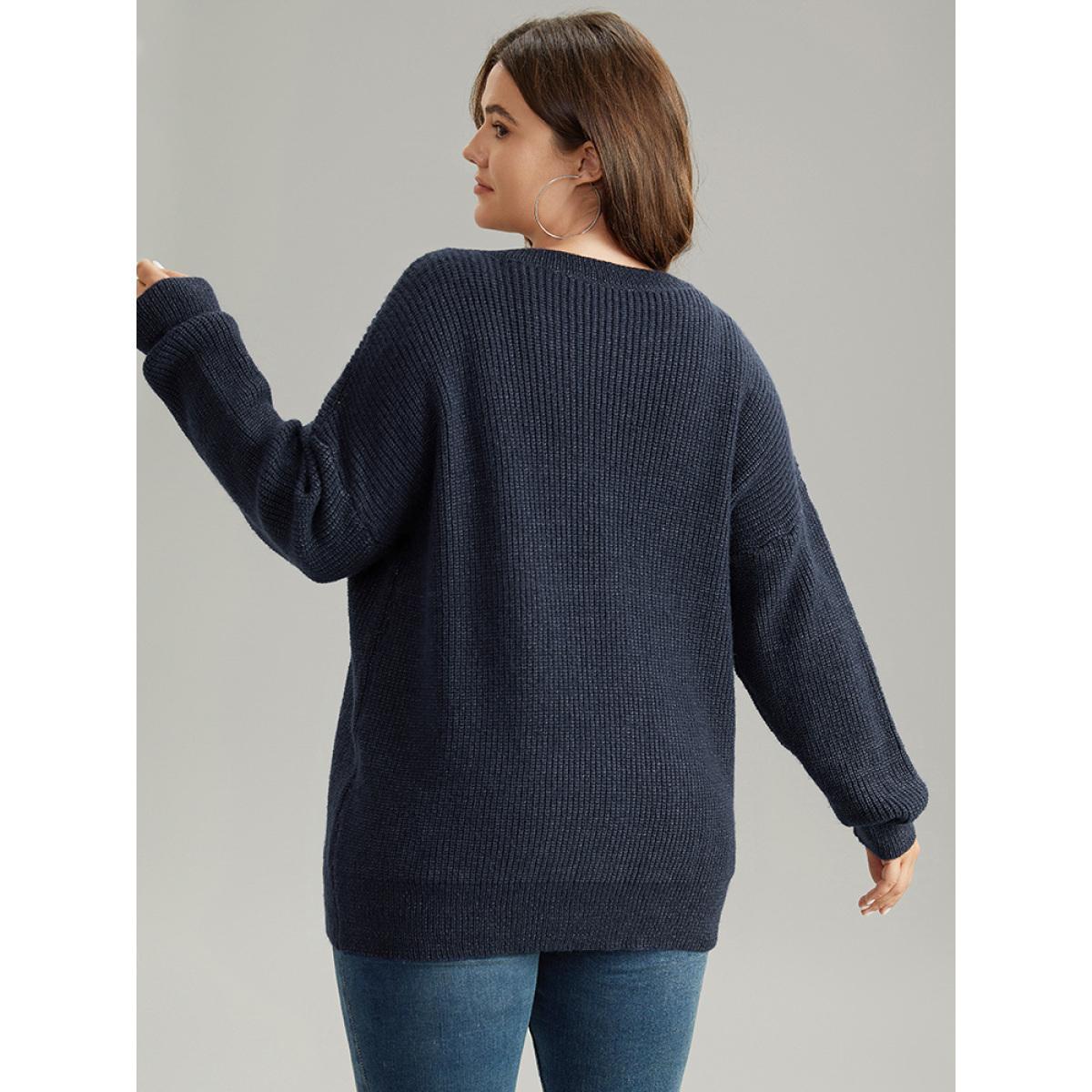 Plus Size Beaded Round Neck Elastic Cuffs Pullover Midnight Women Casual Loose Long Sleeve Round Neck Dailywear Pullovers BloomChic 22-24/3X Product Image