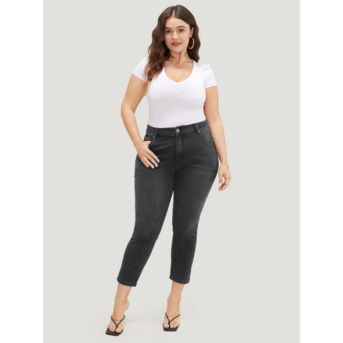 Plus Size Skinny Very Stretchy High Rise Black Wash Jeans Women Black Casual Plain High stretch Pocket Jeans BloomChic 24/3X Product Image