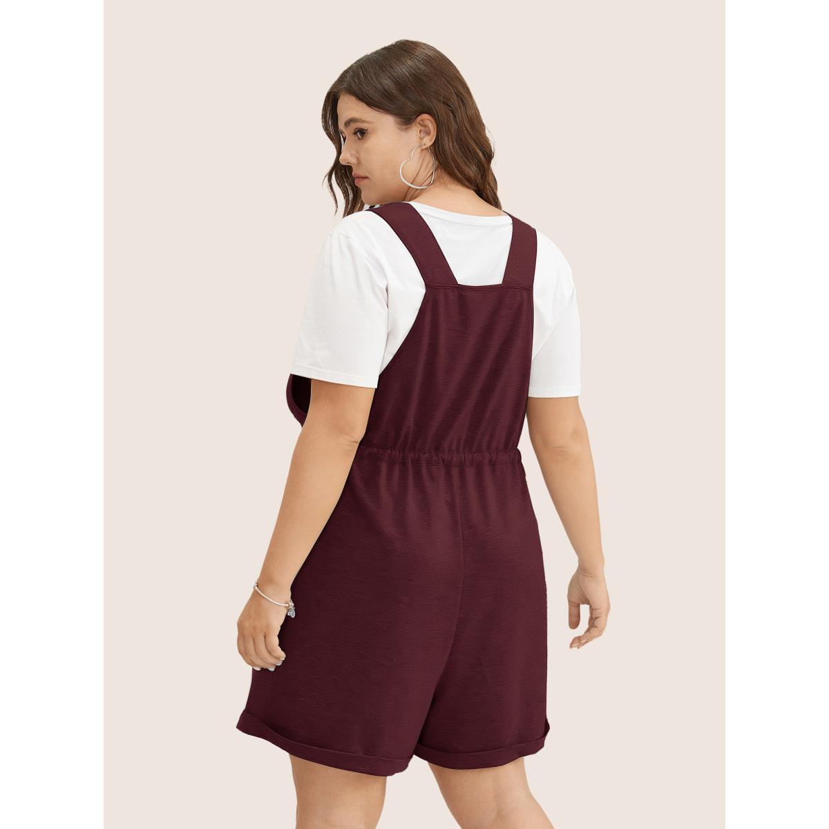 Plus Size Deepred Solid Pocket Drawstring Overall Romper Women Casual Sleeveless Non Everyday Loose Jumpsuits BloomChic 26/4X Product Image