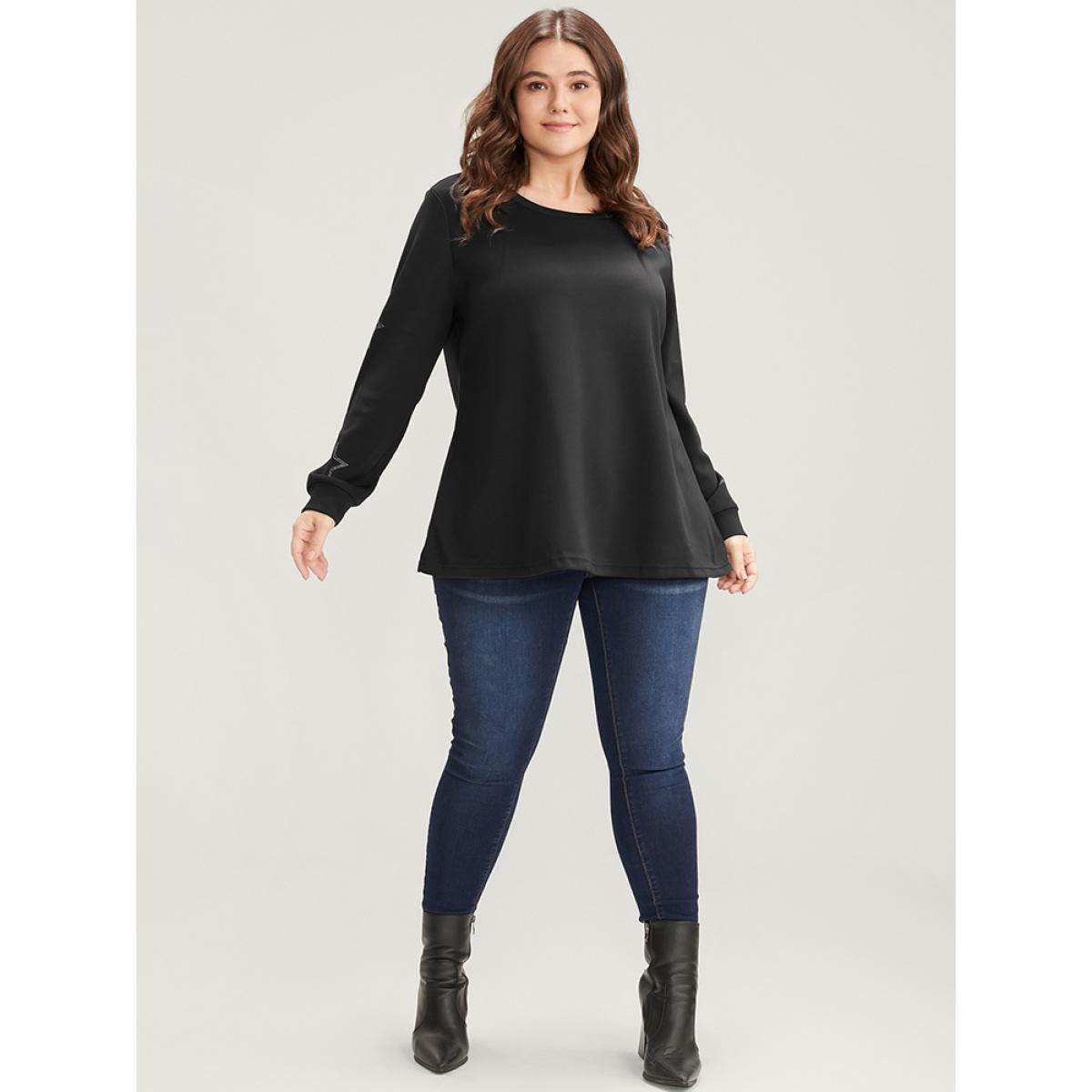 Plus Size Star Print Round Neck Drop Shoulder Sweatshirt Women Black Elegant Printed Round Neck Dailywear Sweatshirts BloomChic 14-16/1X Product Image
