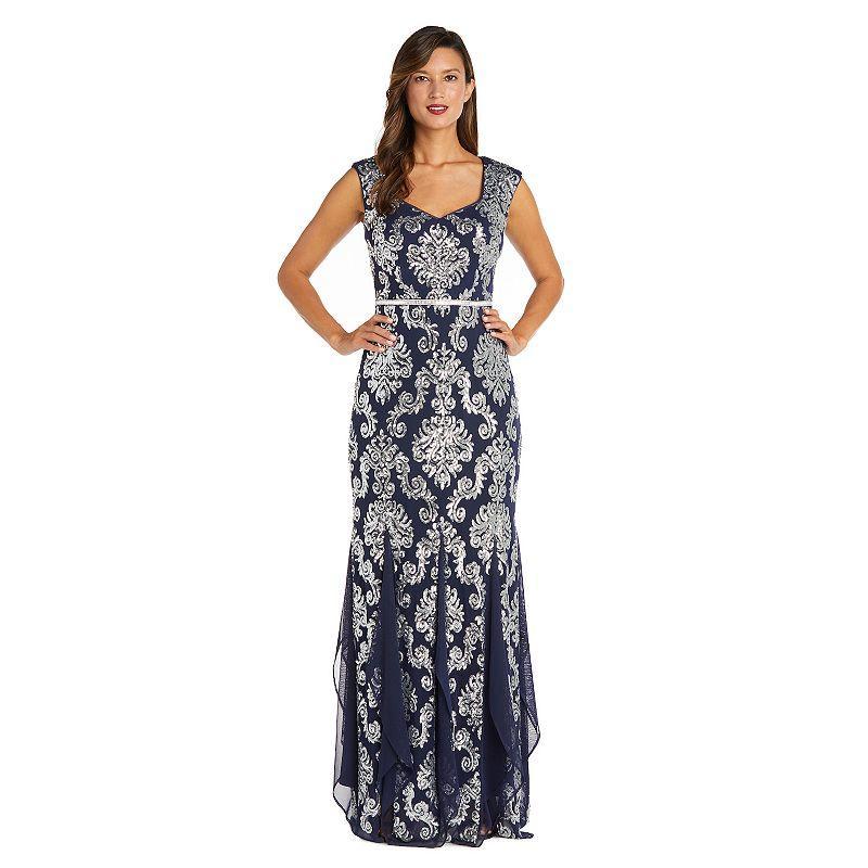 R & M Richards Womens Fleur Sequinned Long A-Line Dress Product Image