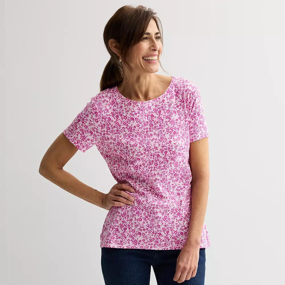 Women's Croft & Barrow® Essential Crewneck Tee, Size: Large, Pink Ditsy Floral Product Image