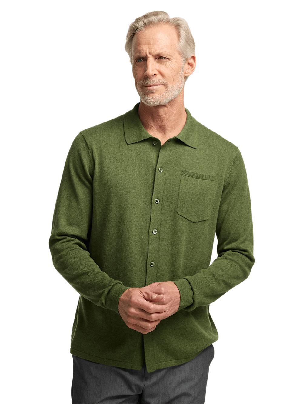 Supima Cotton Button Front Polo - Olive Product Image