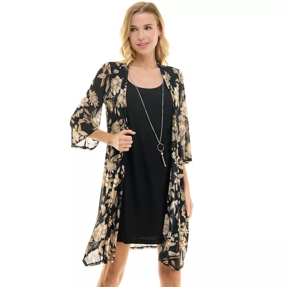 Women's Sara Michelle Jacket Dress with Necklace, Size: XL, Black Taupe Gray Product Image
