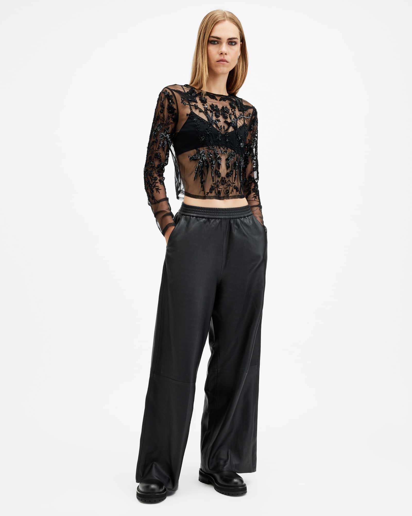 Aspen Wide Leg Leather Pants Product Image