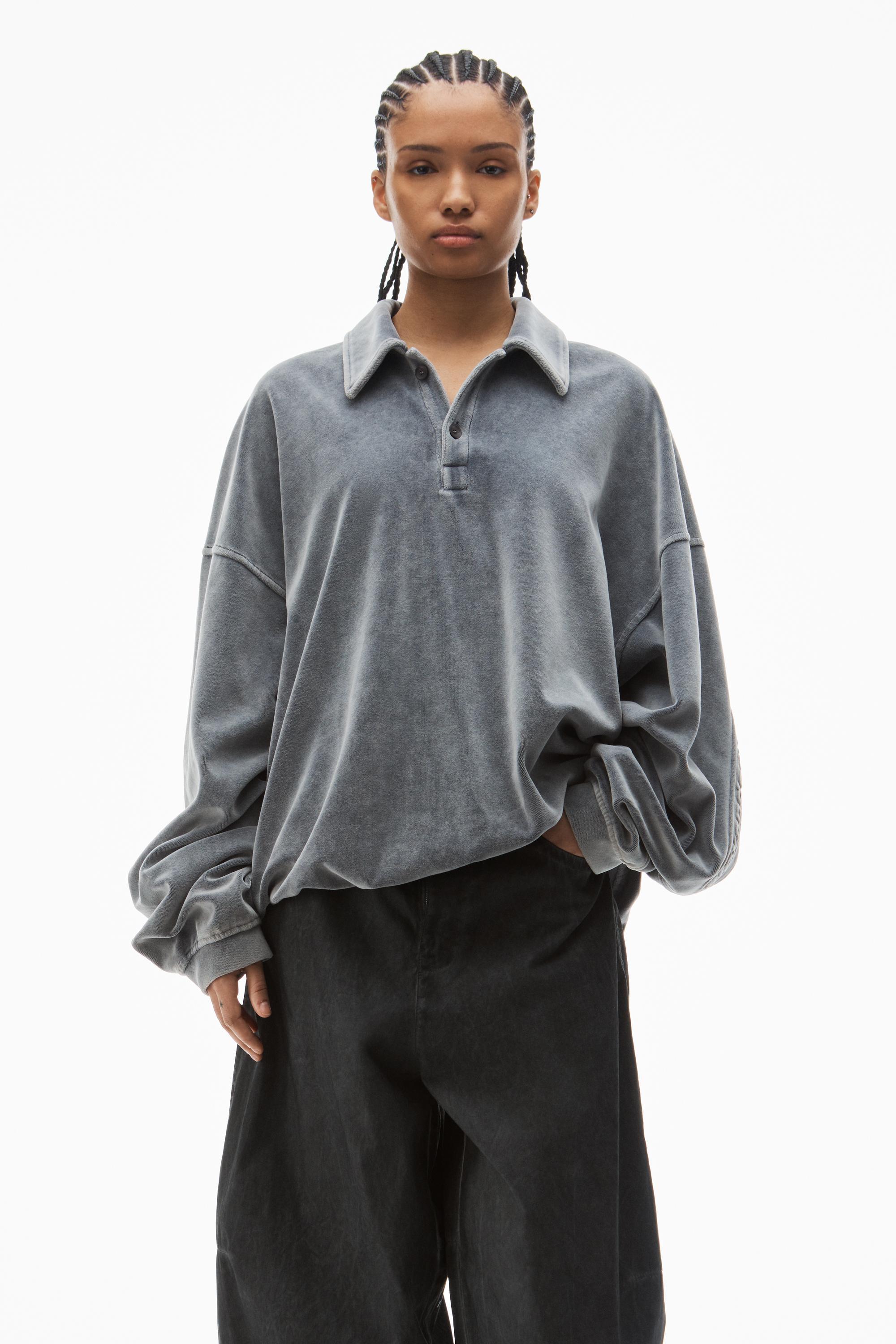 Articulated Polo Shirt In Velour With Embossed Logo Product Image