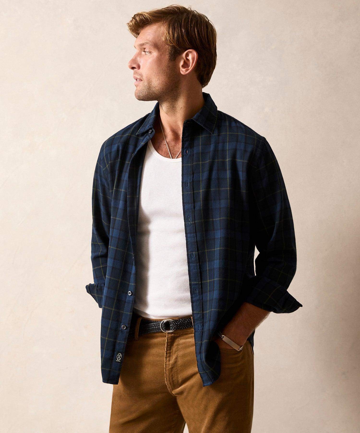 Lightweight Flannel Sport Shirt in Blue Plaid Product Image