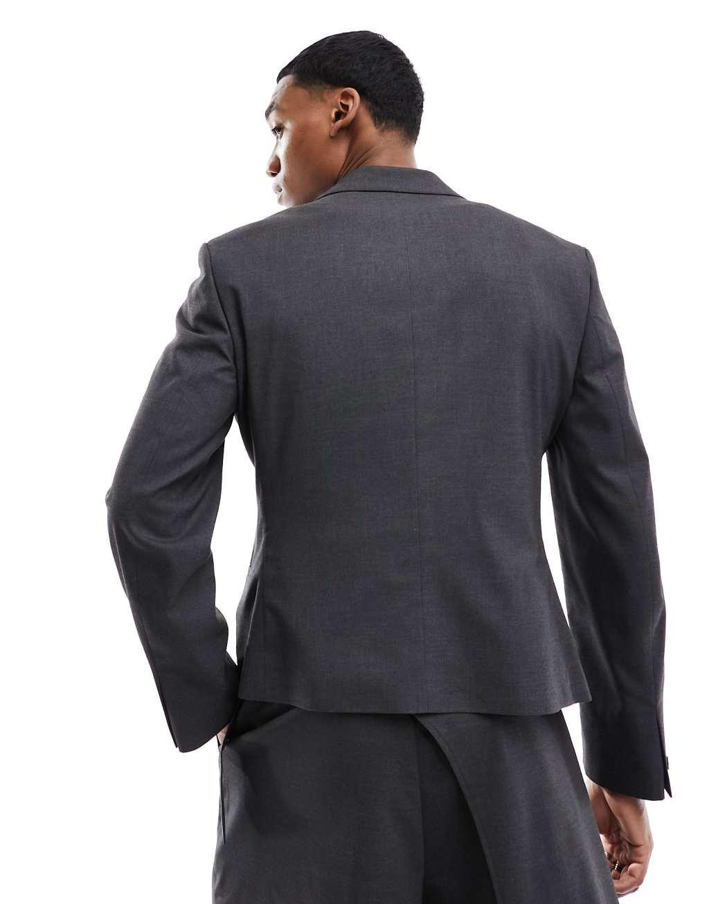 ASOS DESIGN cropped suit jacket in charcoal Product Image