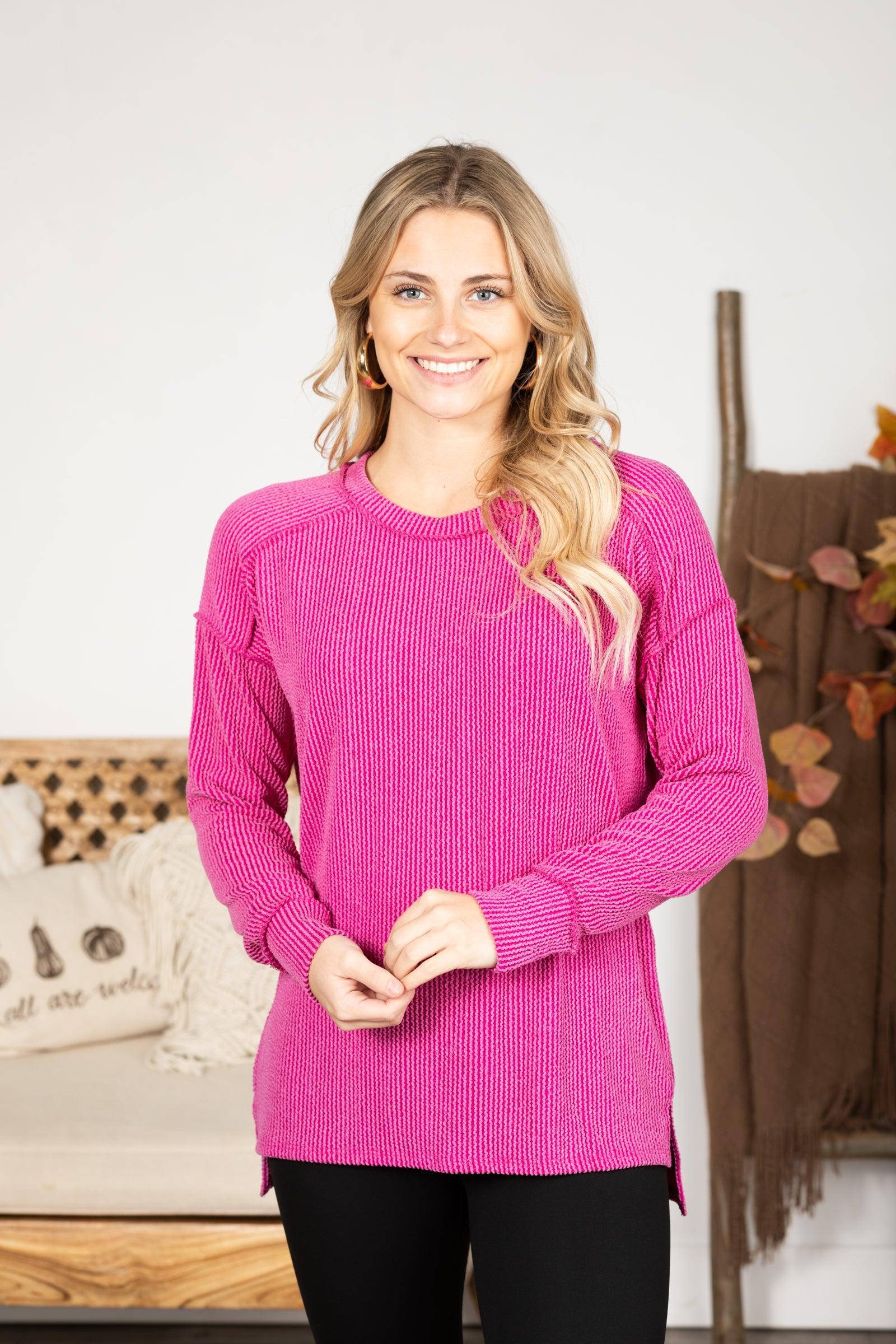 Ribbed Drop Shoulder Long Sleeve Knit Top Product Image
