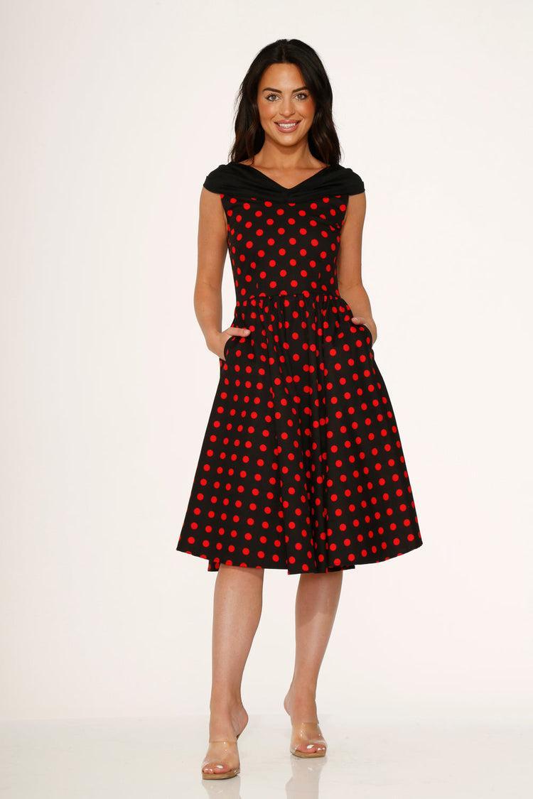Black & Red Polka Dot Swing Dress Product Image