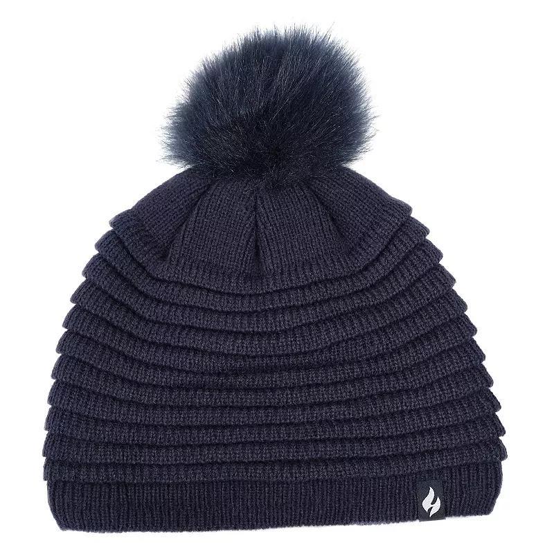 Women's Heat Holders Heatweaver Rib Knit Pom Pom Hat, Blue Product Image