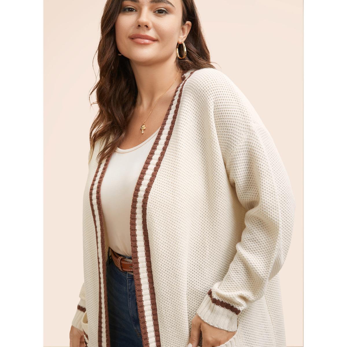 Plus Size Crochet Floral Patch Pocket Drop Shoulder Cardigan Beige Women Casual Loose Long Sleeve Everyday Cardigans BloomChic 22-24/3X Product Image