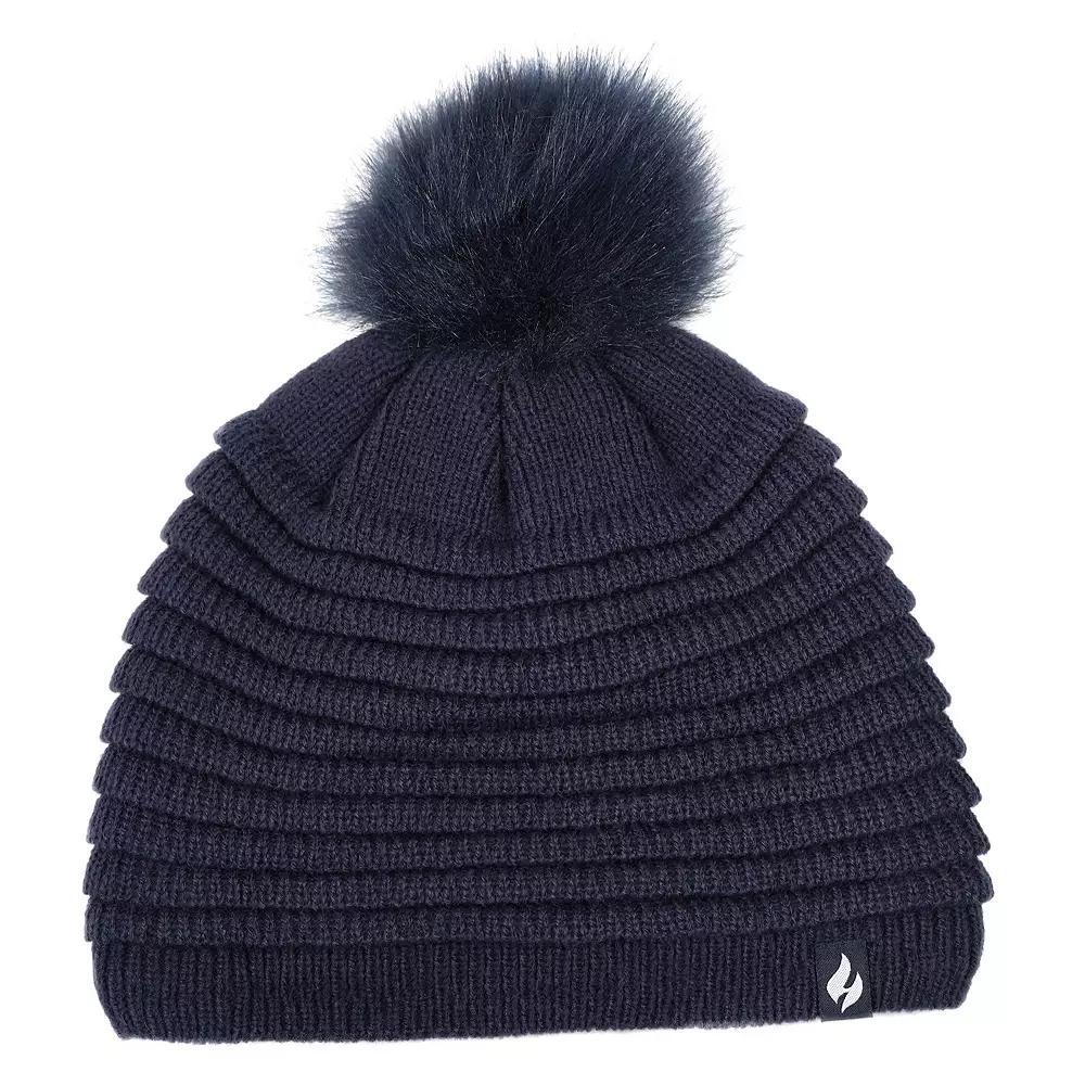 Women's Heat Holders Heatweaver Rib Knit Pom Pom Hat, Blue Product Image