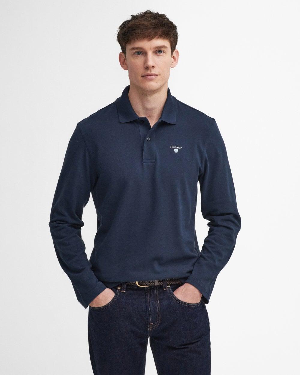BARBOUR Men's Original Sports Tailored-fit Long-sleeve Pique Polo Shirt In Navy Product Image