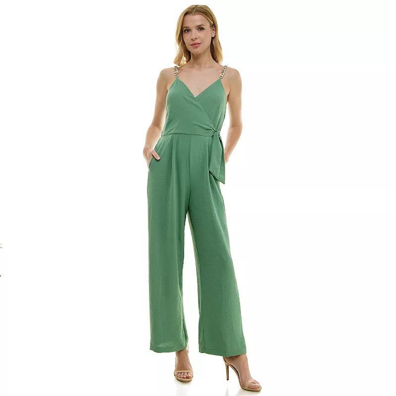 Women's Luxology Faux-Wrap Trim Detail Jumpsuit, Size: Medium, New Green Product Image