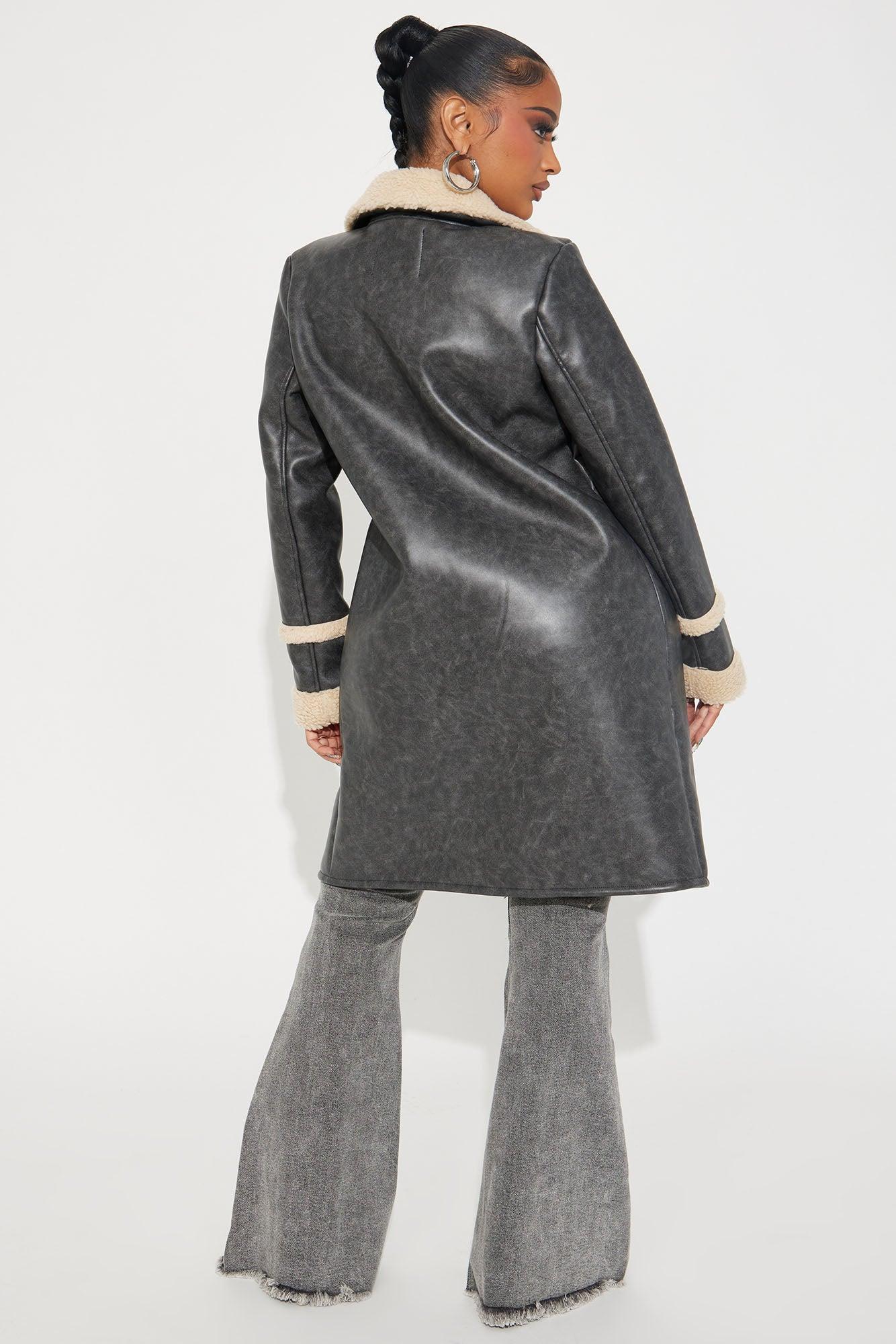 No Pressure Washed Faux Leather Trench - Charcoal Product Image
