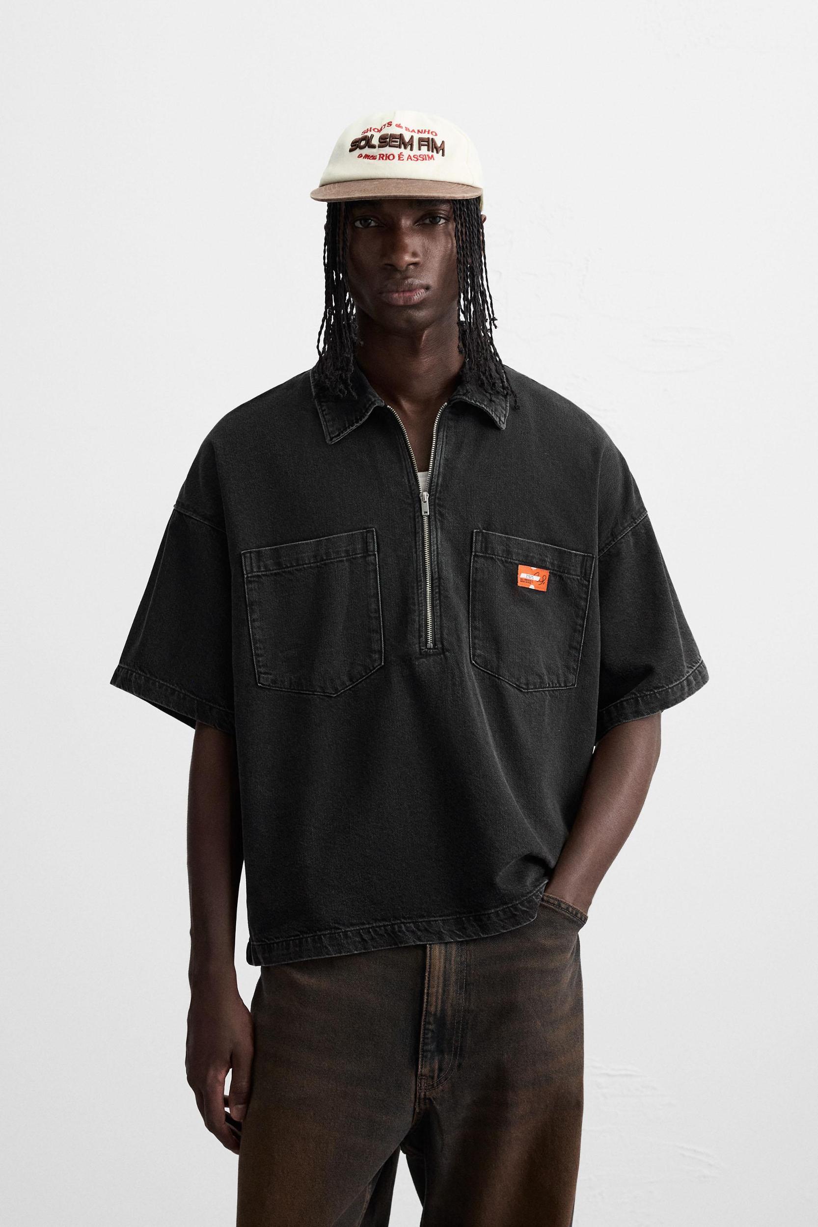 ZIPPER DENIM POLO SHIRT Product Image