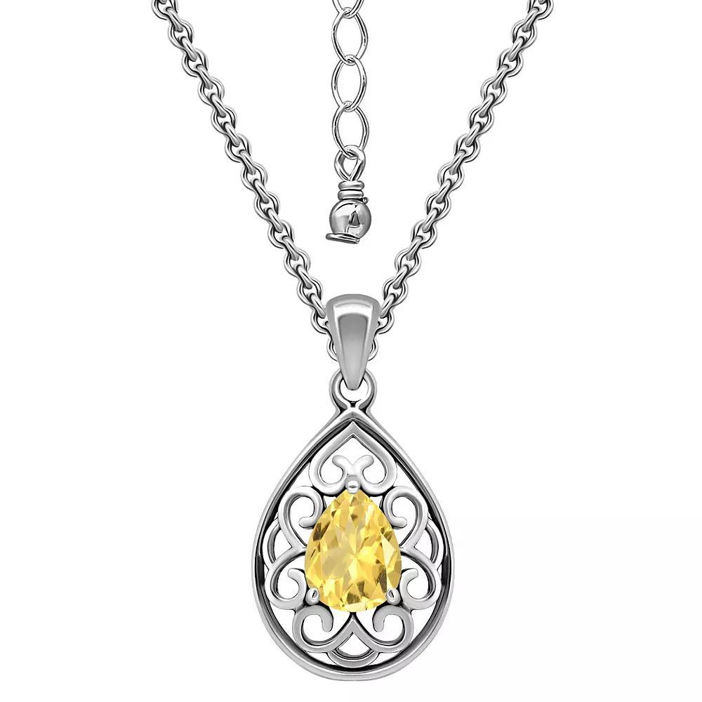 Aleure Precioso Sterling Silver Pear Shaped Gemstone Pendant Necklace, Women's, Size: 18", Silver Tone Yellow Product Image