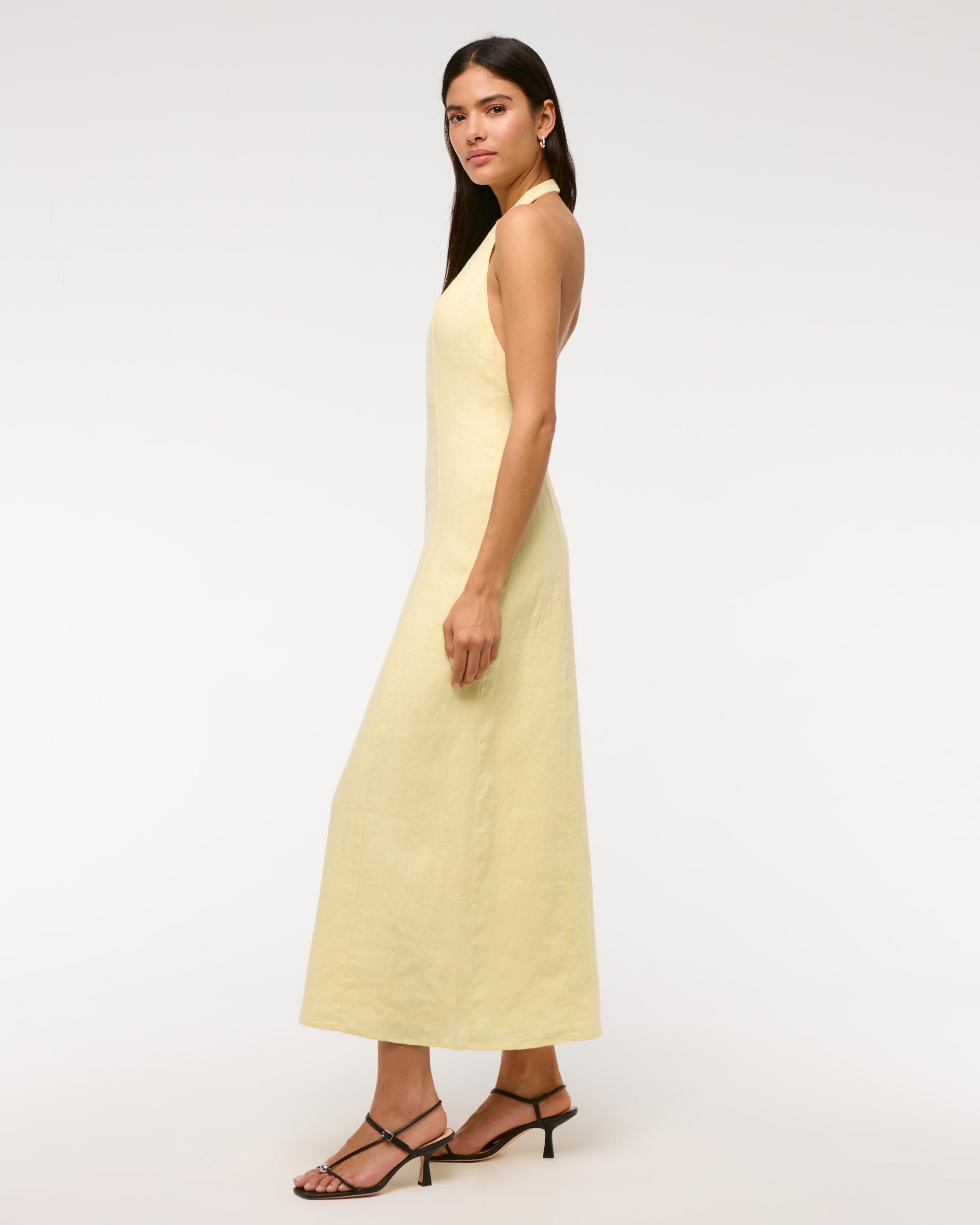 Premium Linen High-Neck Maxi Dress Product Image