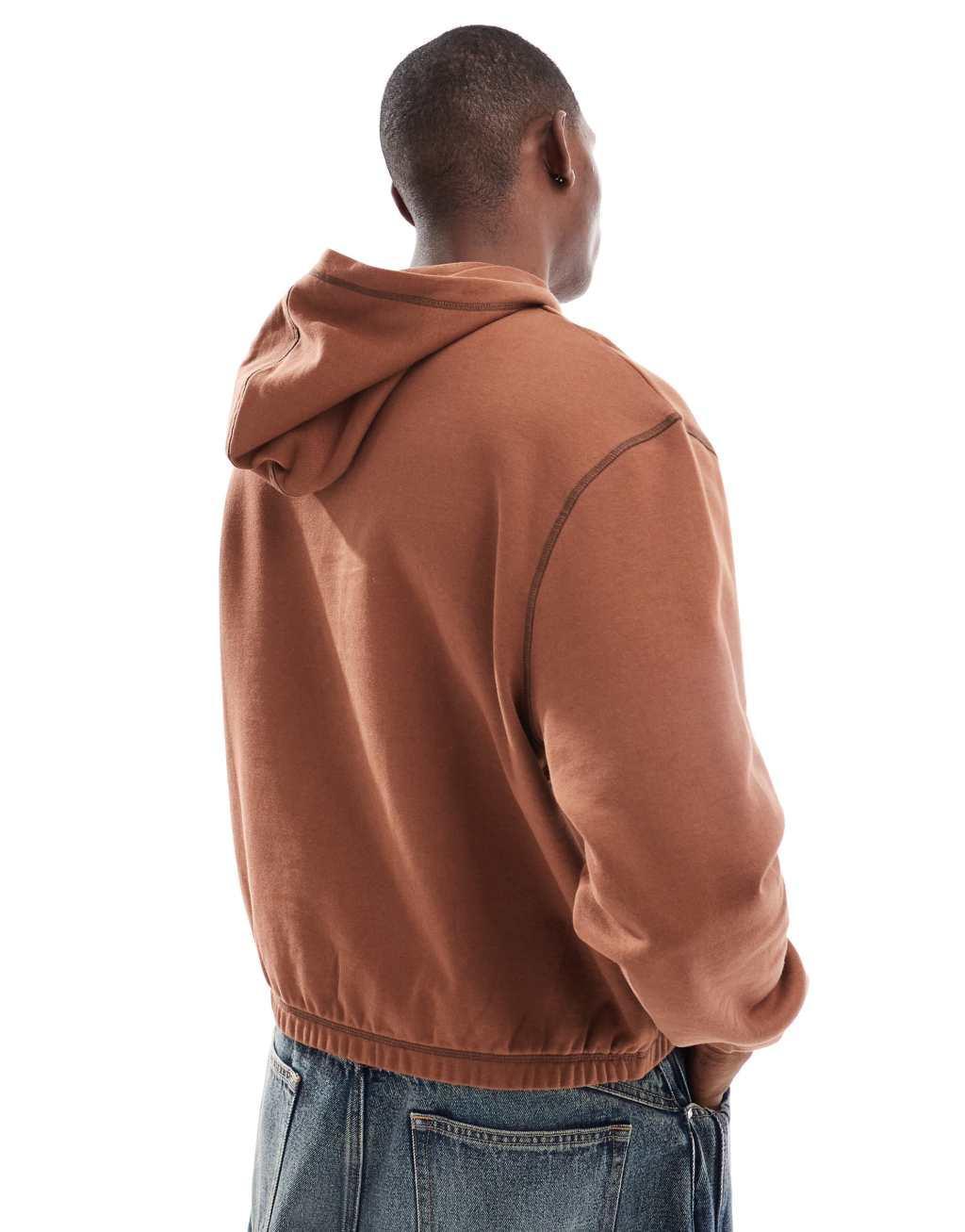 ASOS DESIGN boxy oversized hoodie with crackle print in brown Product Image