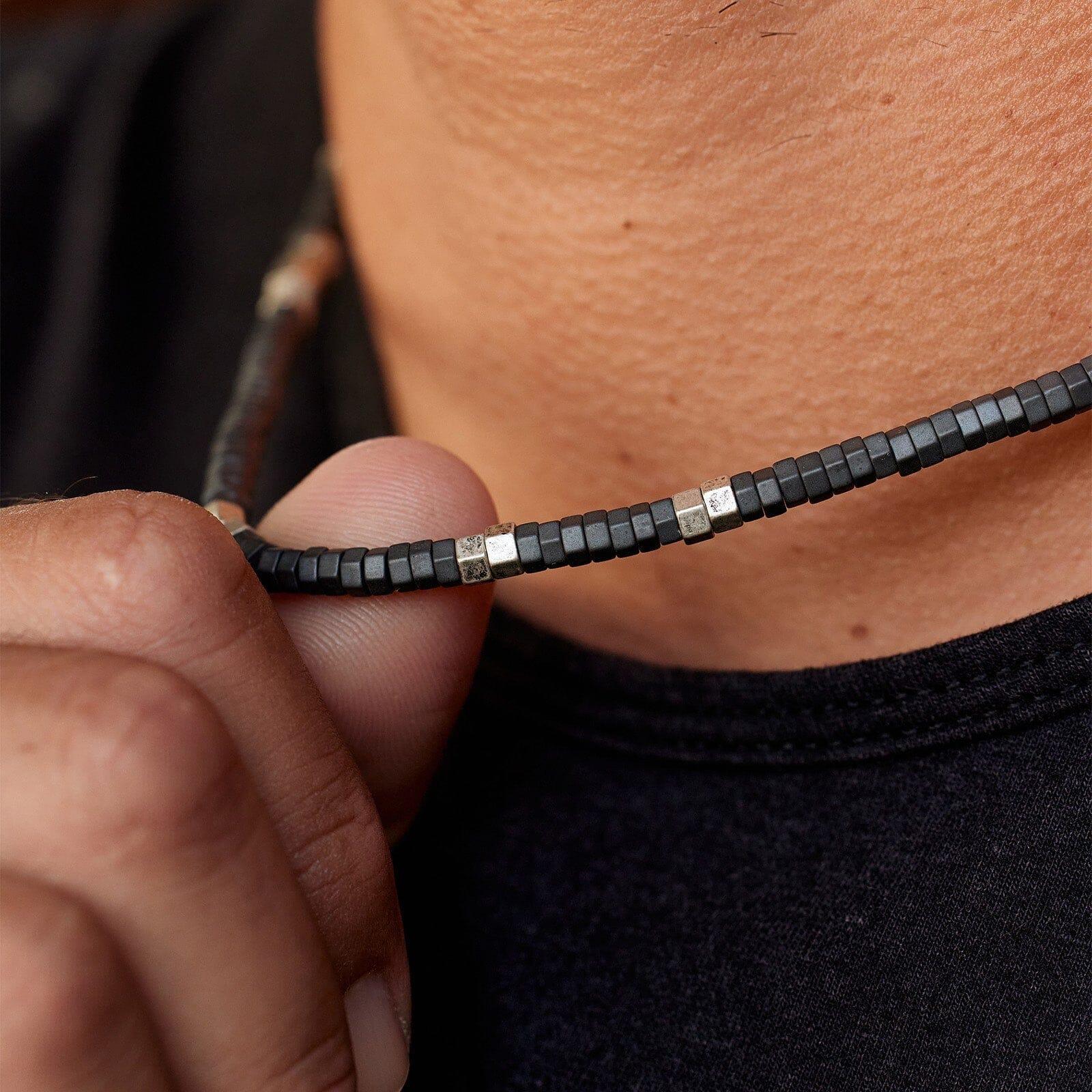 Men's Faceted Pyrite Bead Necklace Male Product Image
