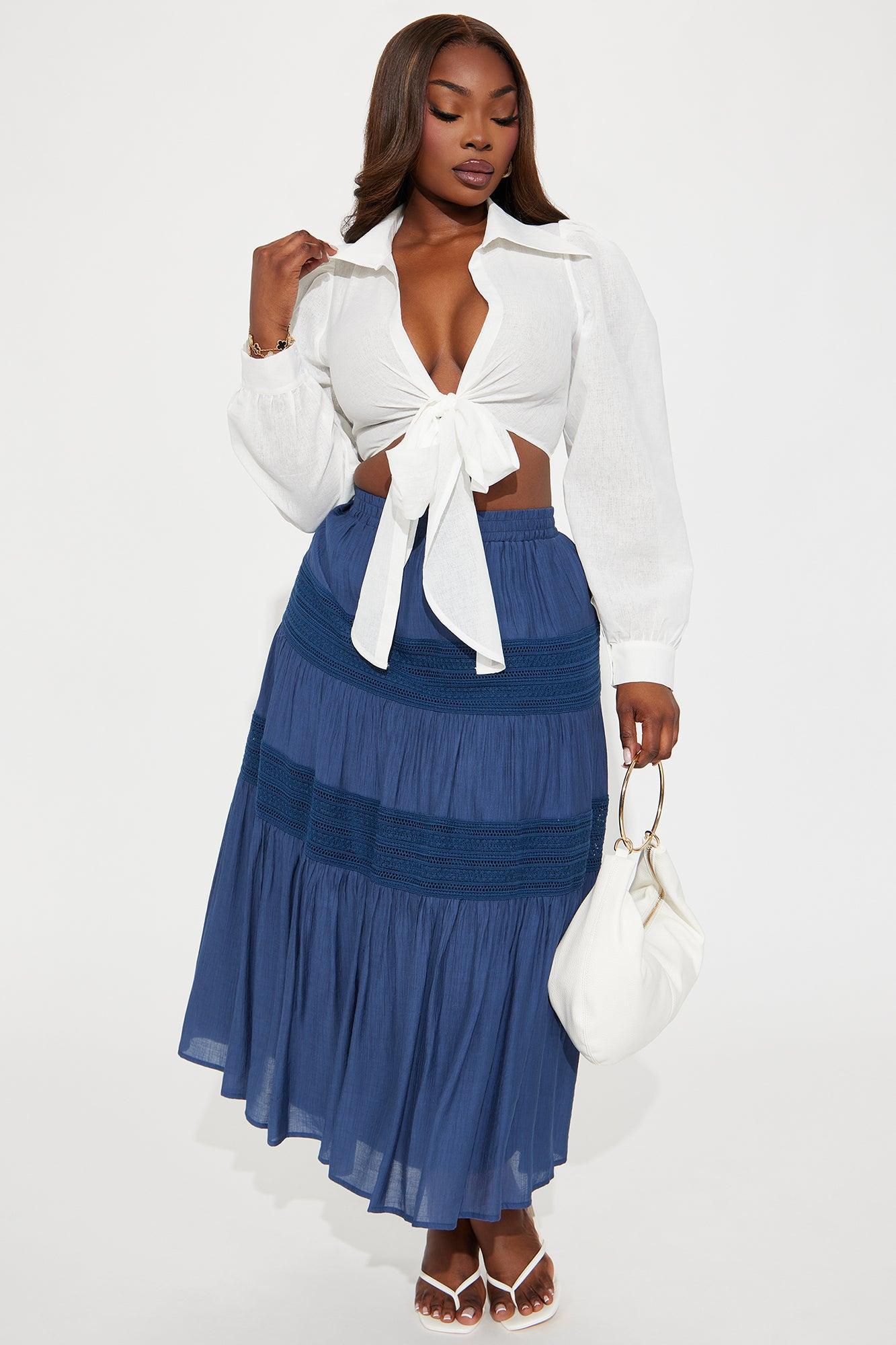 Vivienne Tiered Gauze Midi Skirt - Navy Product Image