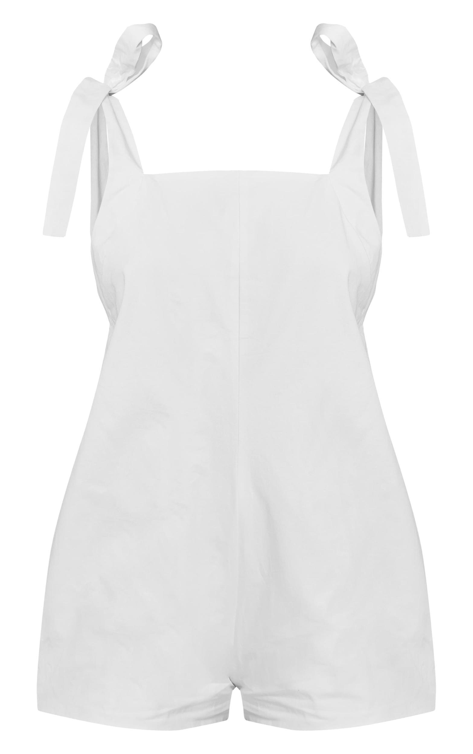 White Woven Tie Shoulder Detail Romper Product Image