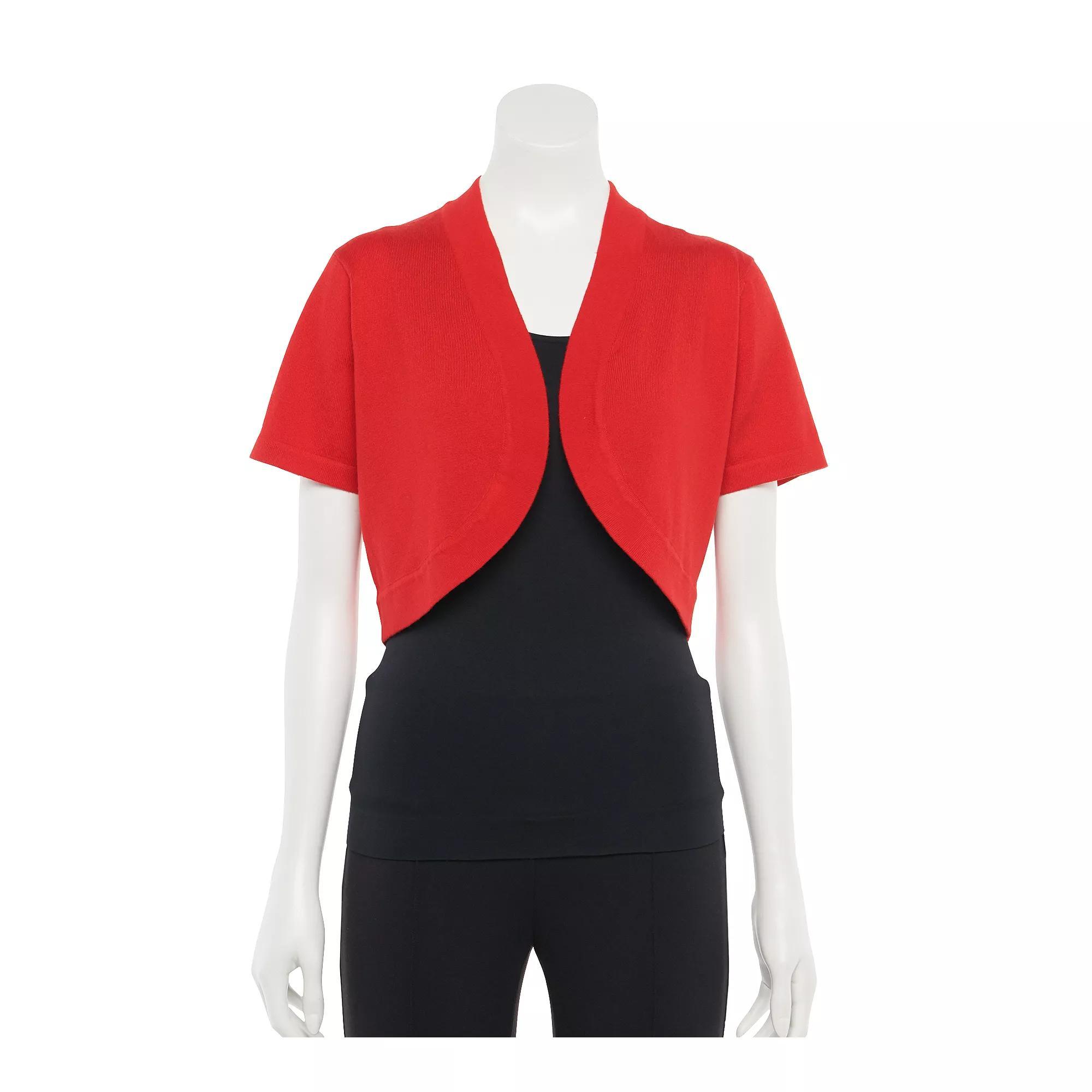 Women's Nina Leonard Open-Front Crop Bolero, Size: Medium, Real Red Product Image