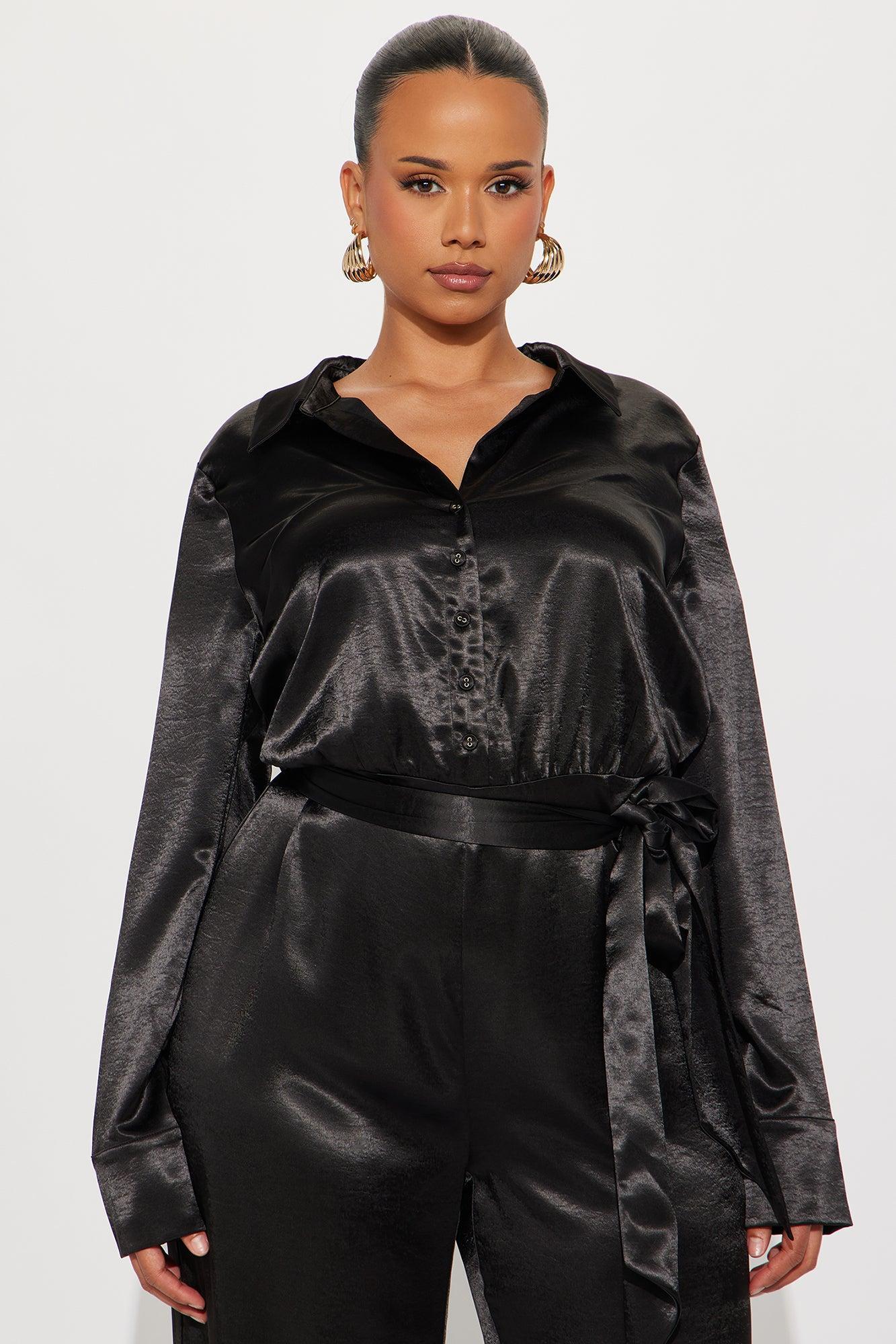 Amelie Satin Wide Leg Jumpsuit - Black Product Image