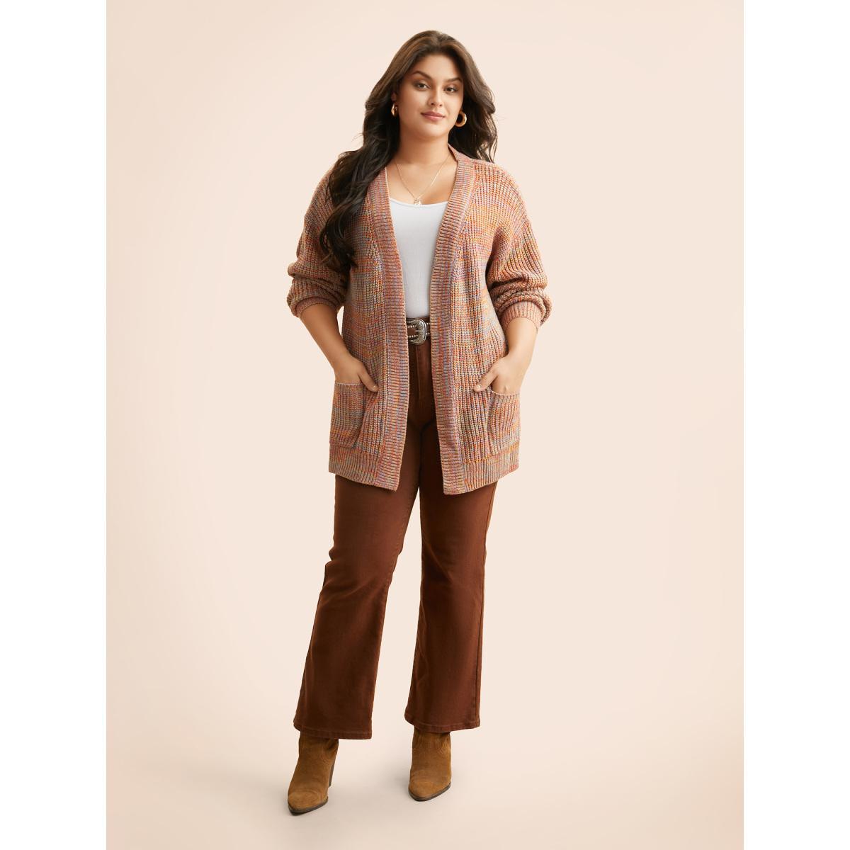 Plus Size Heather Patch Pocket Drop Shoulder Cardigan Multicolor Women Casual Loose Long Sleeve Everyday Cardigans BloomChic 30/6X Product Image