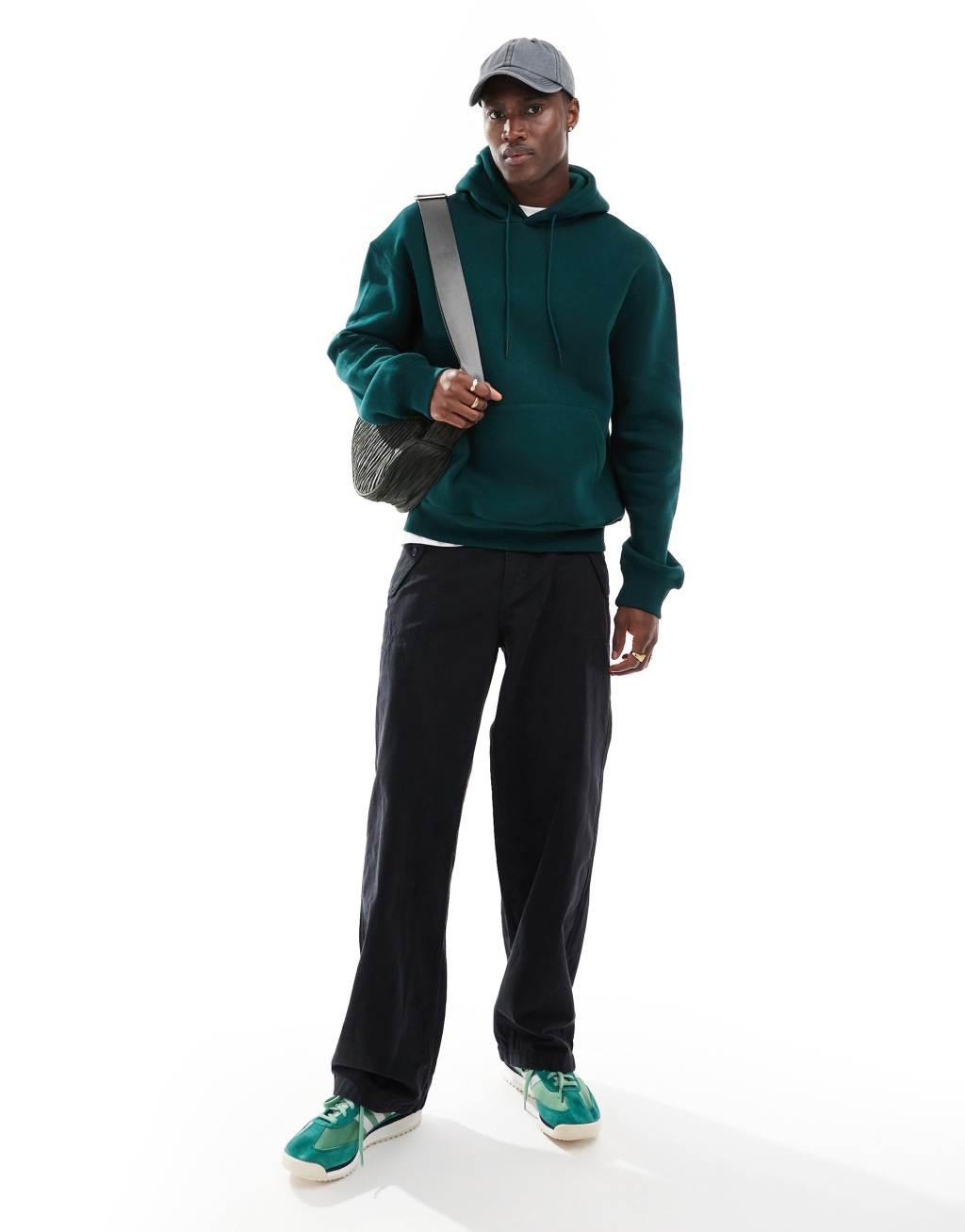 Bershka basic hoodie in bottle green Product Image