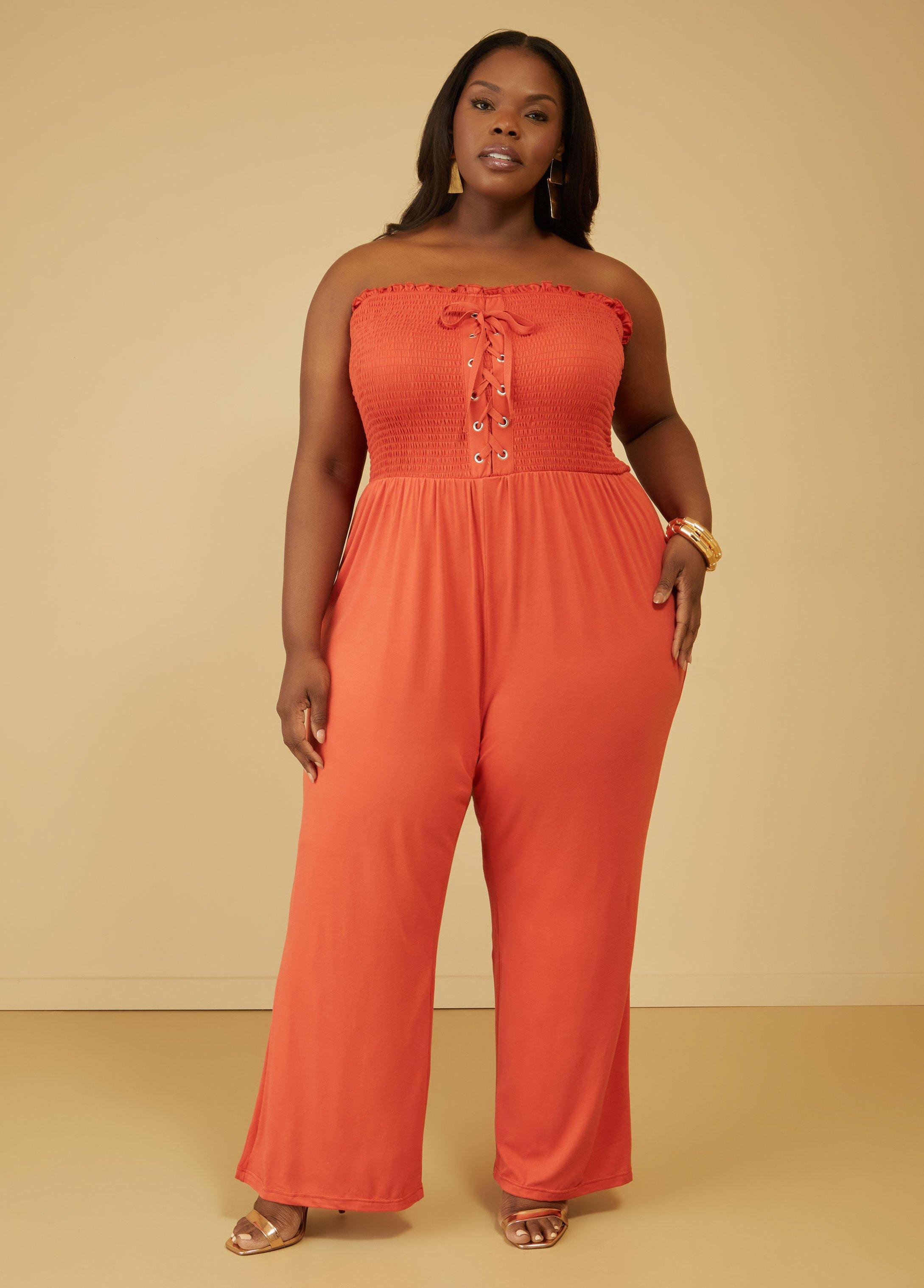 Plus Size Strapless Lace Up Jumpsuit Ashley Stewart Product Image