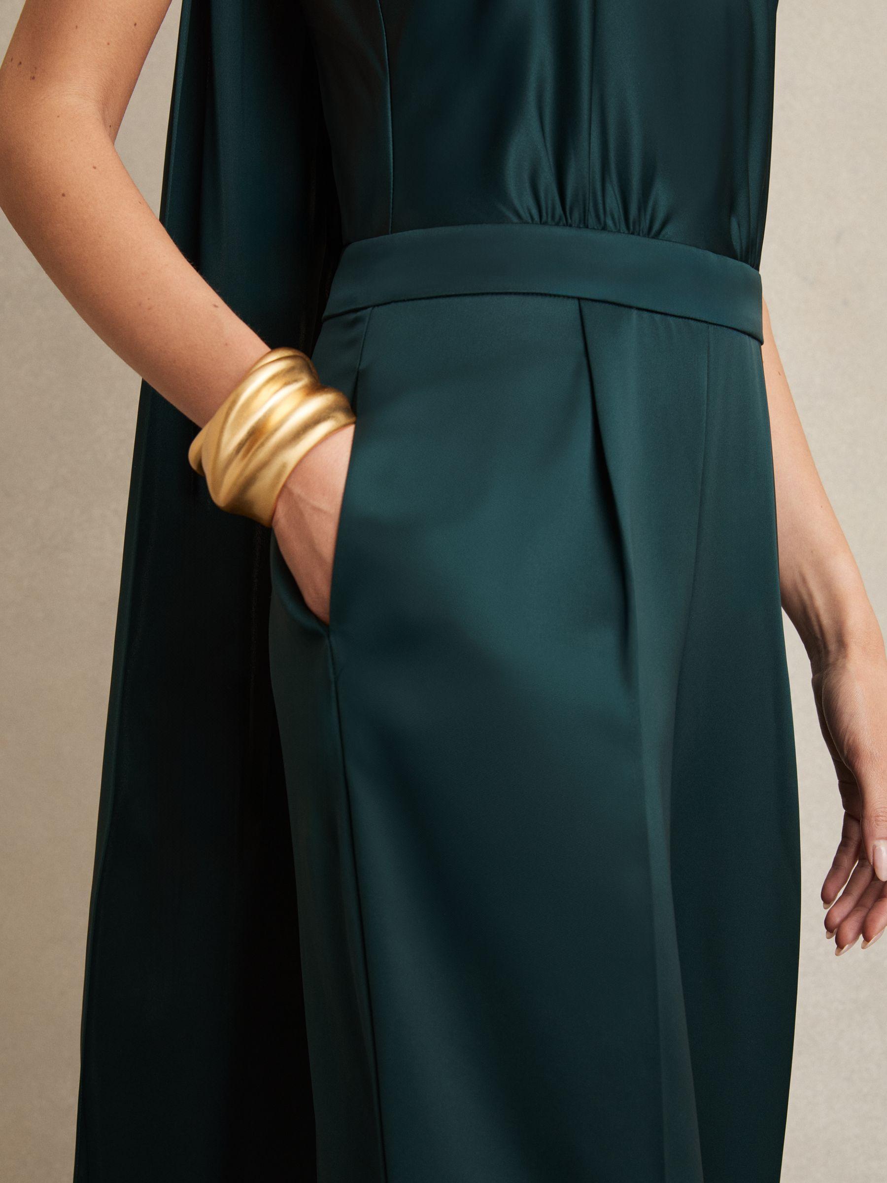 Satin Cape-Sash Jumpsuit in Teal Green Product Image