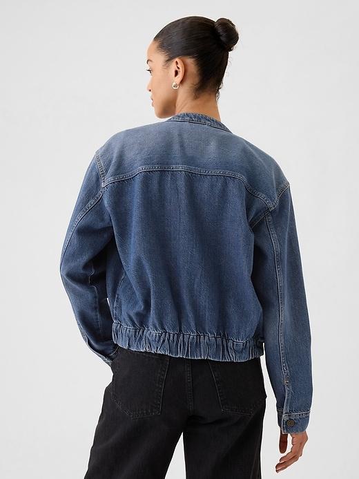 UltraSoft Denim Cropped Bomber Jacket Product Image