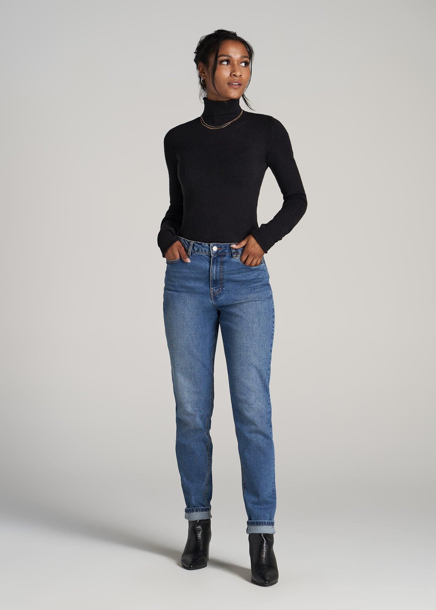 Women's Tall Rolled Mock Neck Sweater in Black Product Image
