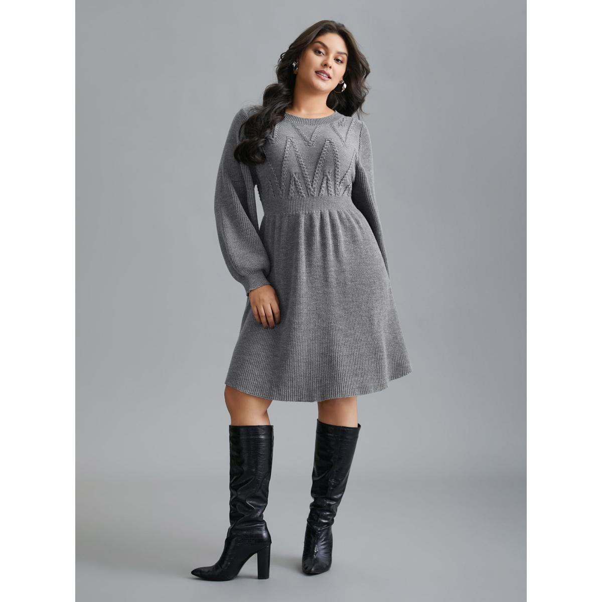 Plus Size Cable Knit Elastic Waist Midi Sweater Dress DarkGray Women Elegant Bodycon Long Sleeve Everyday Sweater Dresses BloomChic 26/4X Product Image