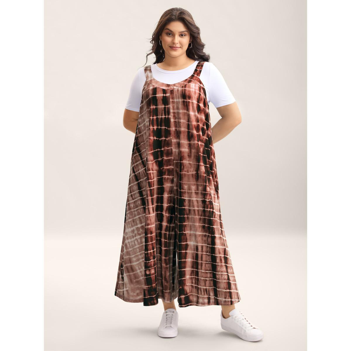 Plus Size DustyPink Supersoft Tie-Dye Backless Jumpsuit Women Sleeveless Round Neck Everyday-Casual Loose Jumpsuits BloomChic 14-16/1X Product Image