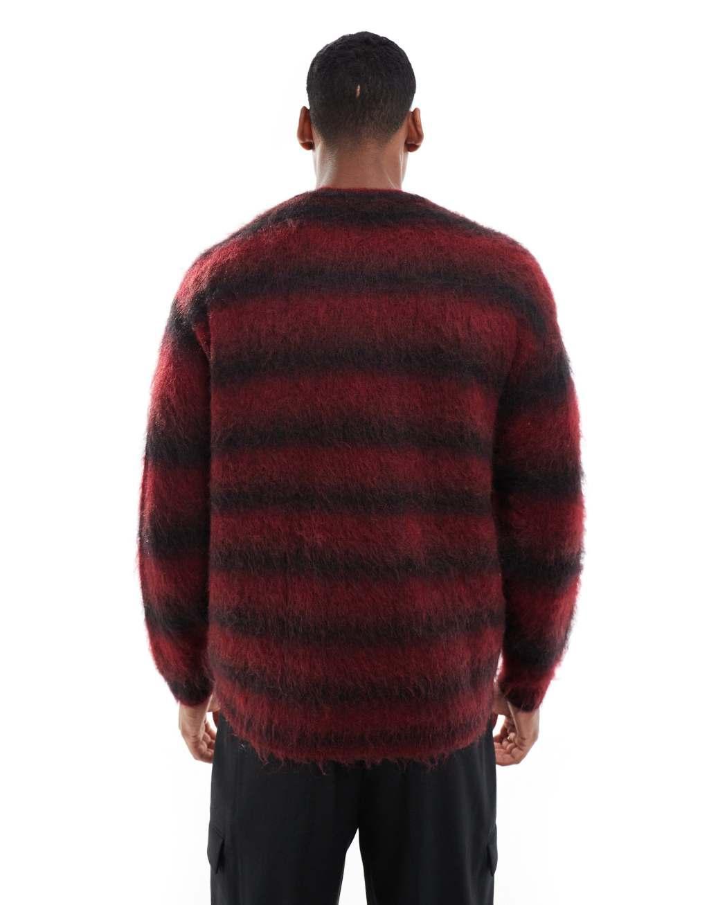 ASOS DESIGN oversized fluffy knit sweater in red stripe Product Image